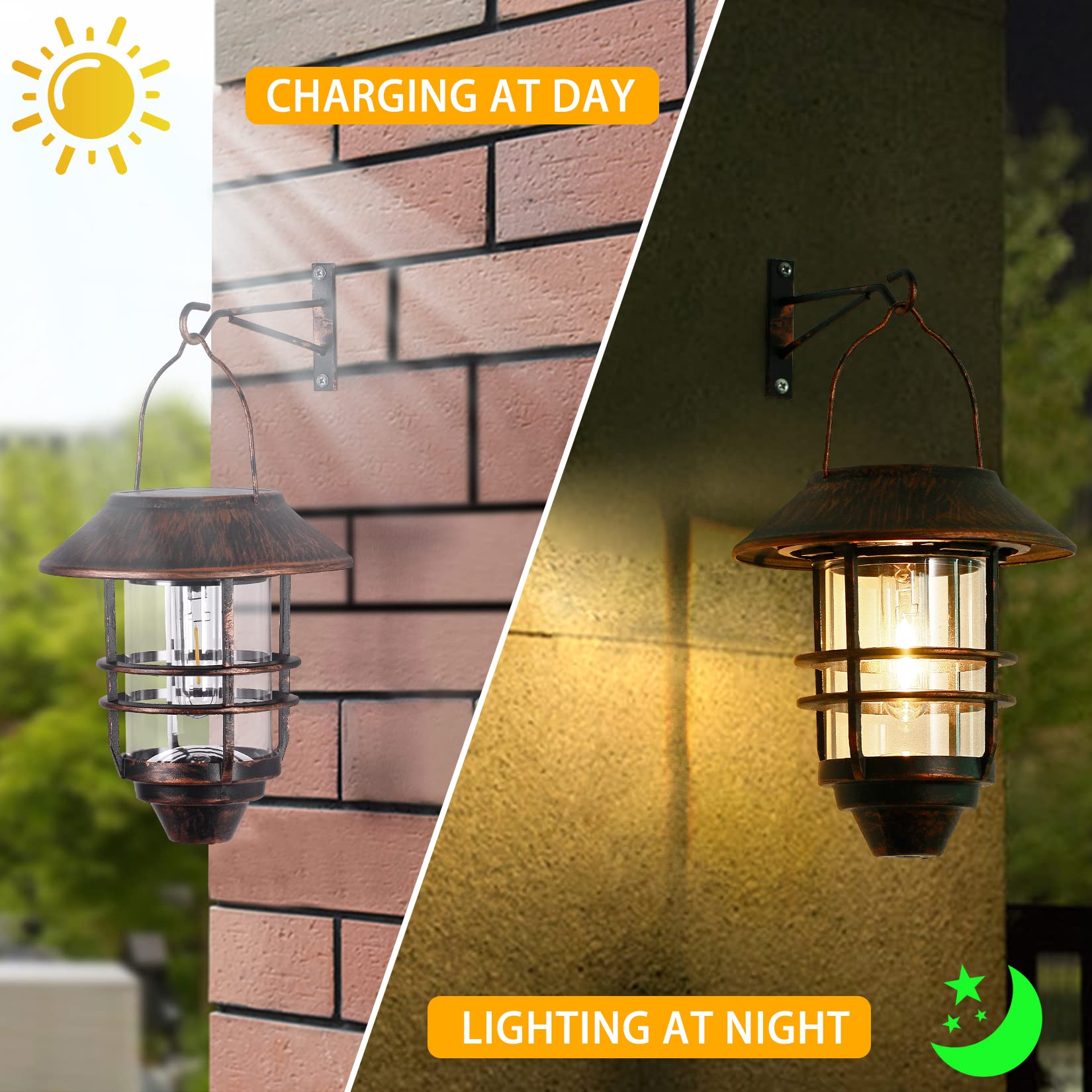 Derynome Solar Lantern Outdoor, Waterproof Hanging Lights, Bronze, 2 Pack, Model JM017SLPK2N