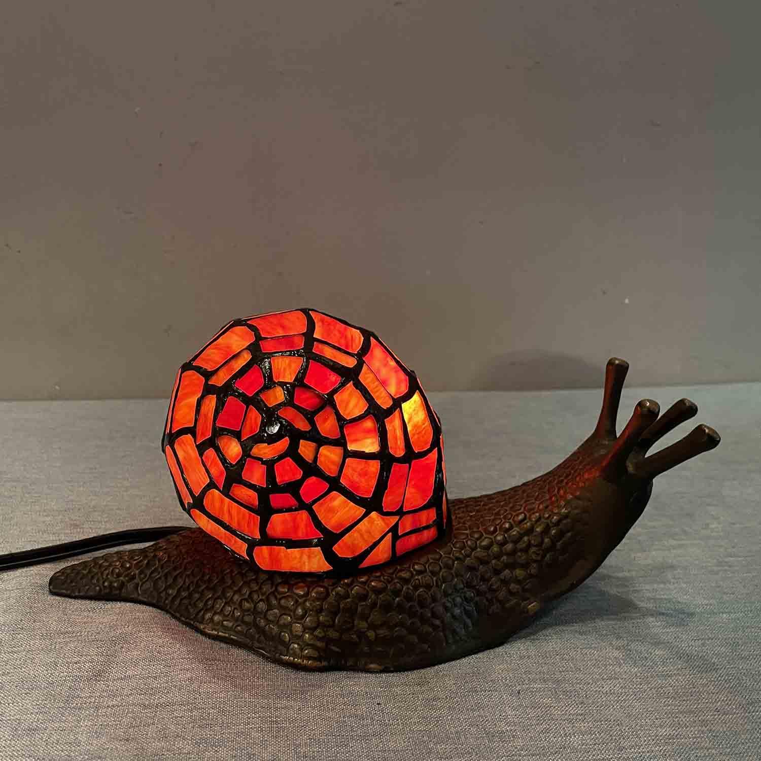 Bieye L10989 Land Snail Tiffany Style Stained Glass Accent Table Lamp For Home Decor (Red, 10'' D X 5'' W X 5'' H)