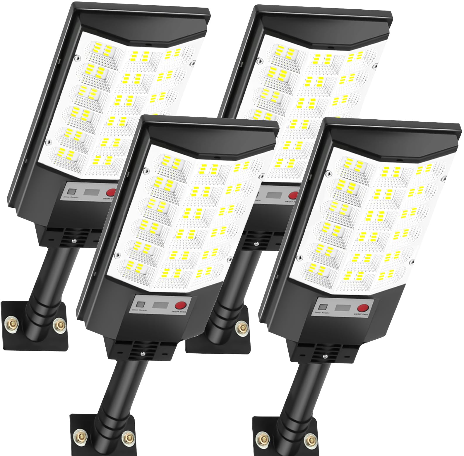 Atoechie Solar Outdoor Lights, Motion Sensor Flood Light, IP66 Waterproof, 6500K, 4 Pack, Black, Model AT3FS4P