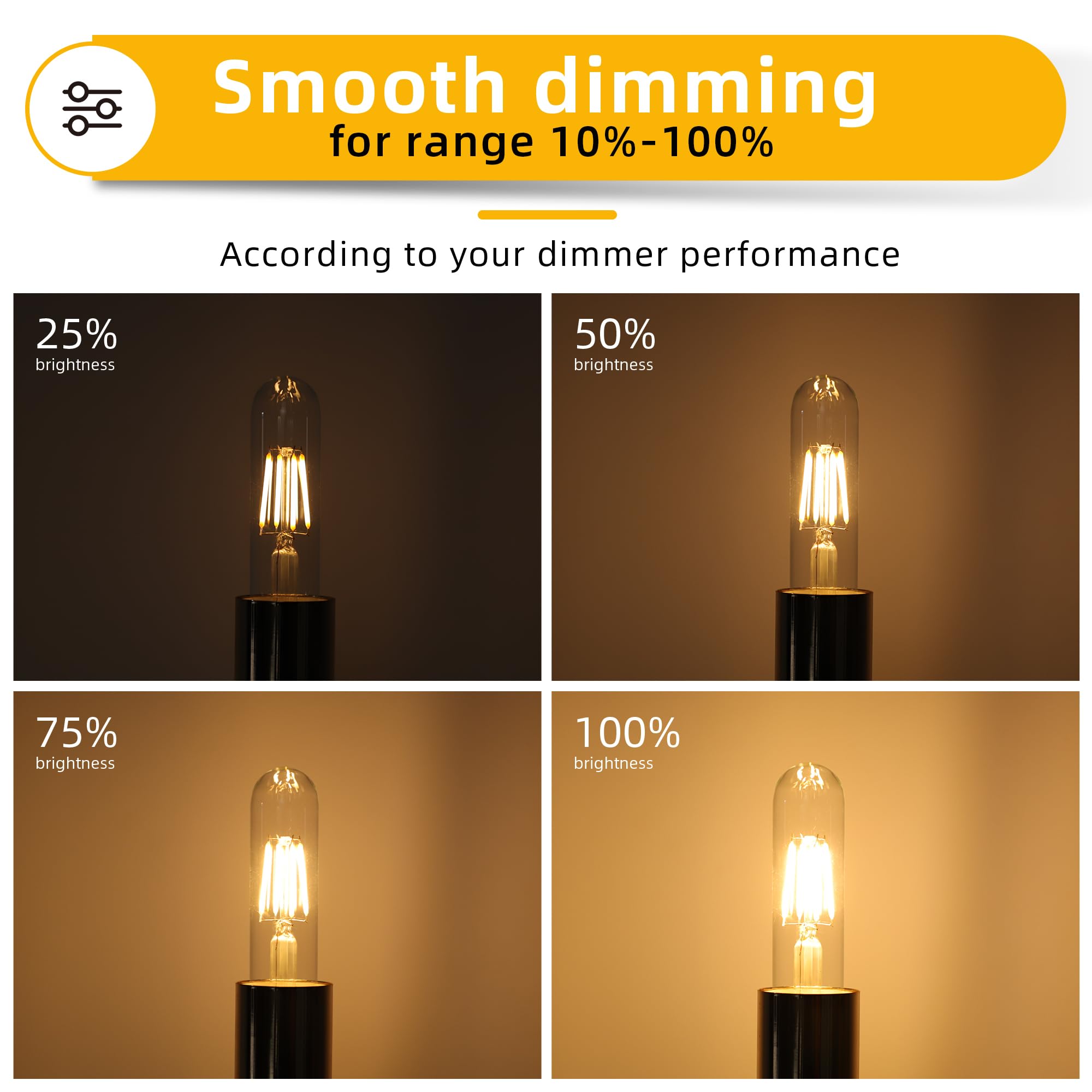 Ganlilan Dimmable E26 T10 Led Bulb 4W 40 Watts,Tube Light Bulbs,Skinny Long Tubular Light Bulb For Curio Cabinet,Piano,Ceiling,R