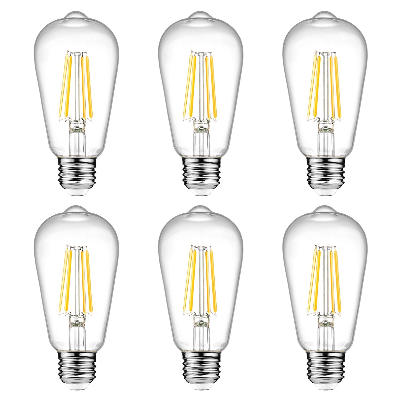Ascher Vintage LED Edison Bulbs 6W, 2700K Warm White, Clear Glass, E26 Base, 6-Pack