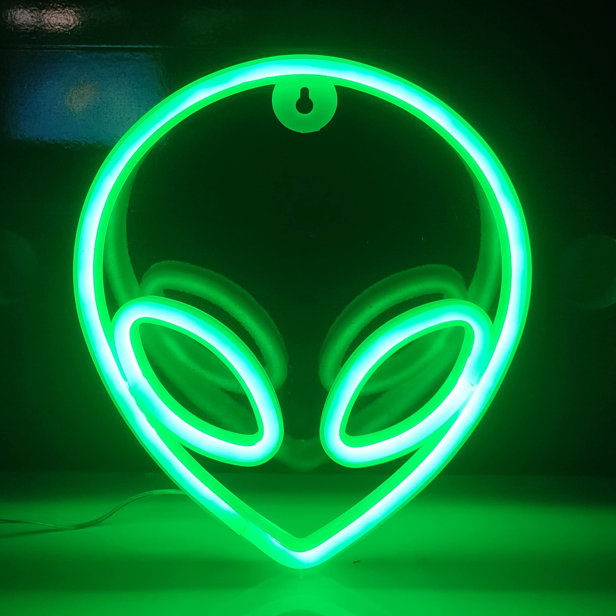 JYWJ Alien Neon Light USB or Battery Powered LED Sign, Green, Model JY-NEON-001, Desktop Wall Decoration for Parties and Businesses