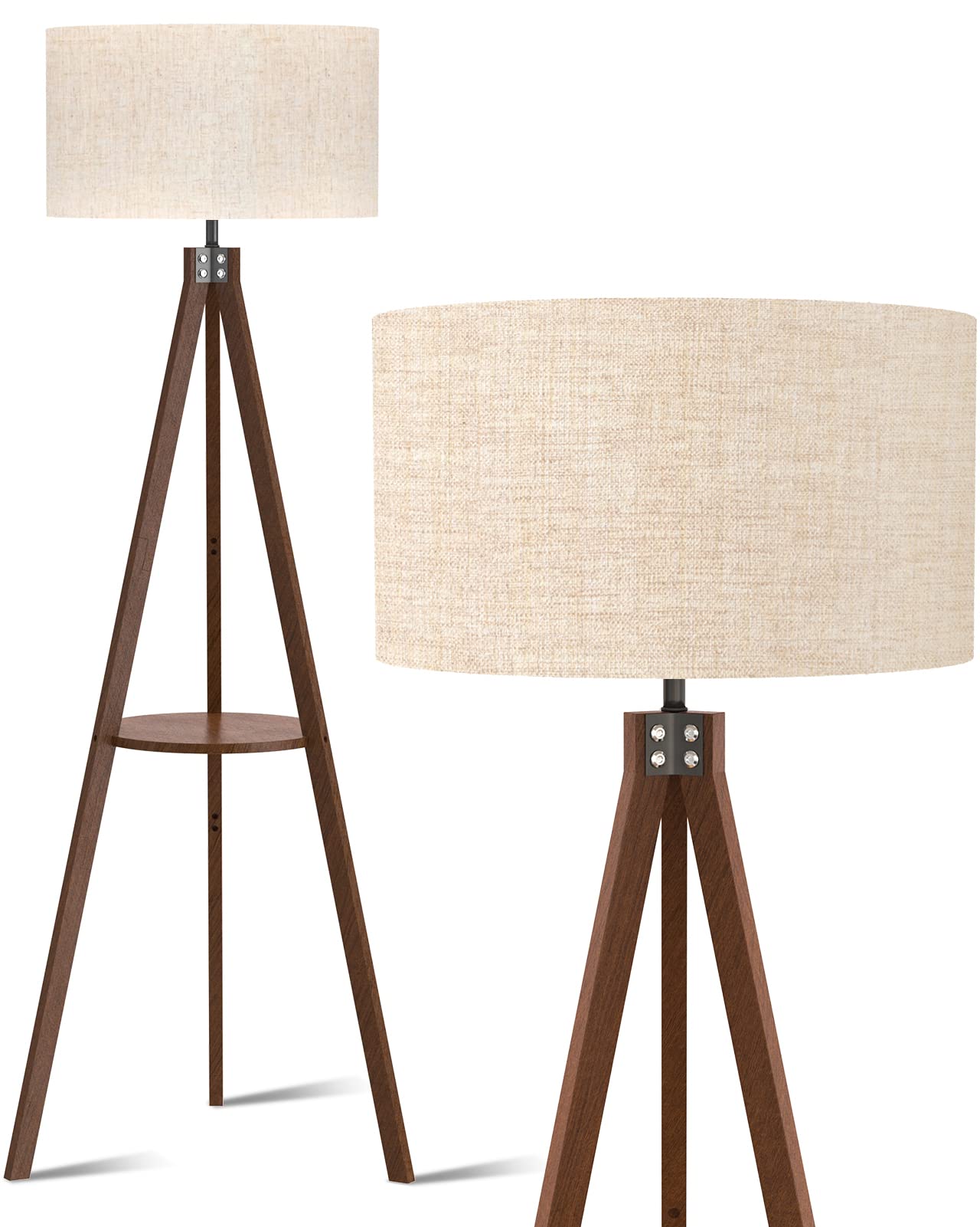 Lepower Tripod Floor Lamp, Mid Century Standing Lamp With Shelf, Modern Design Wood Floor Lamps For Living Room, Bedroom, Office
