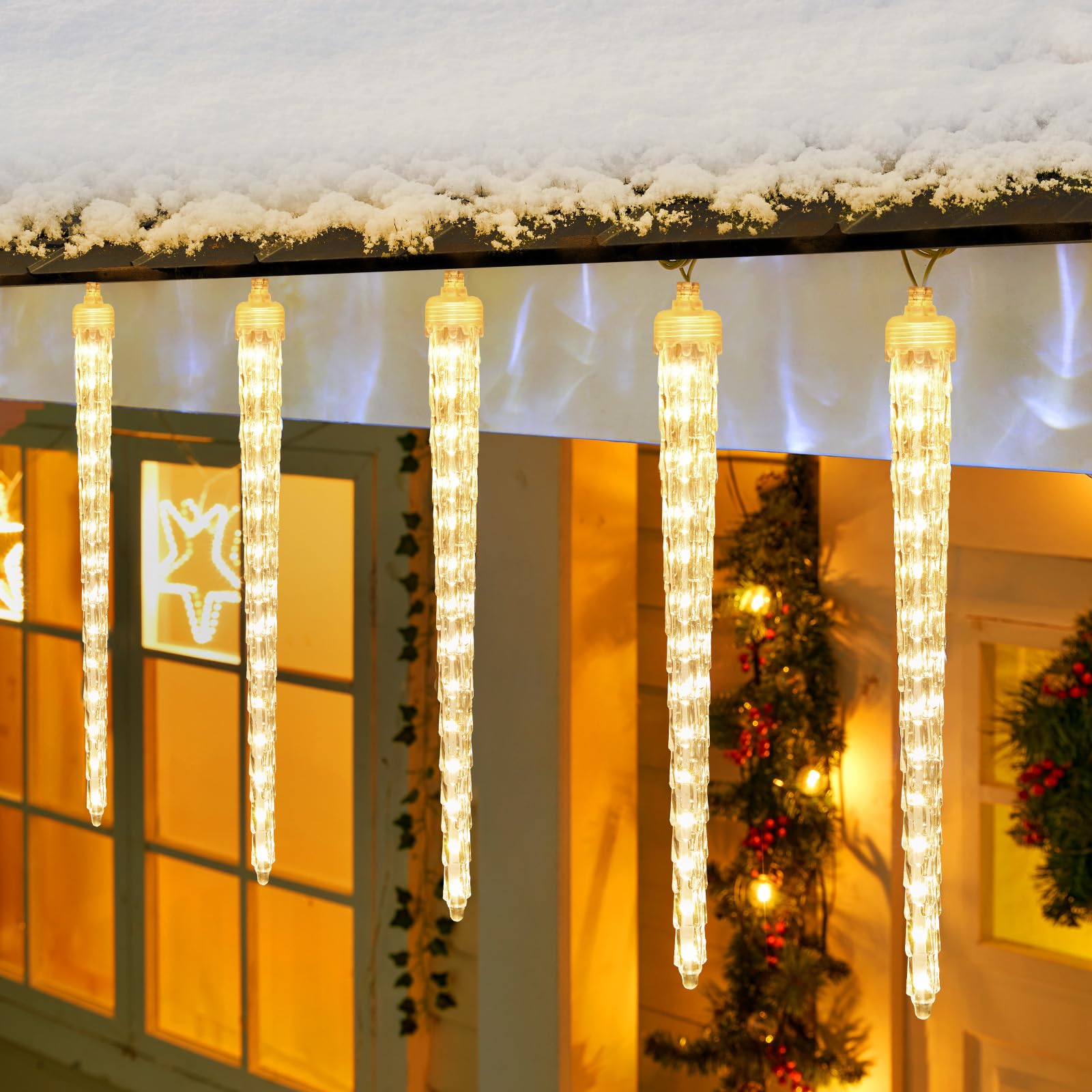 Christmas Icicle Lights Outdoor, 10Ft Meteor Shower Lights With 10 Large Tube 240 Led Dropping Lights Effect, Falling Crystal Ch