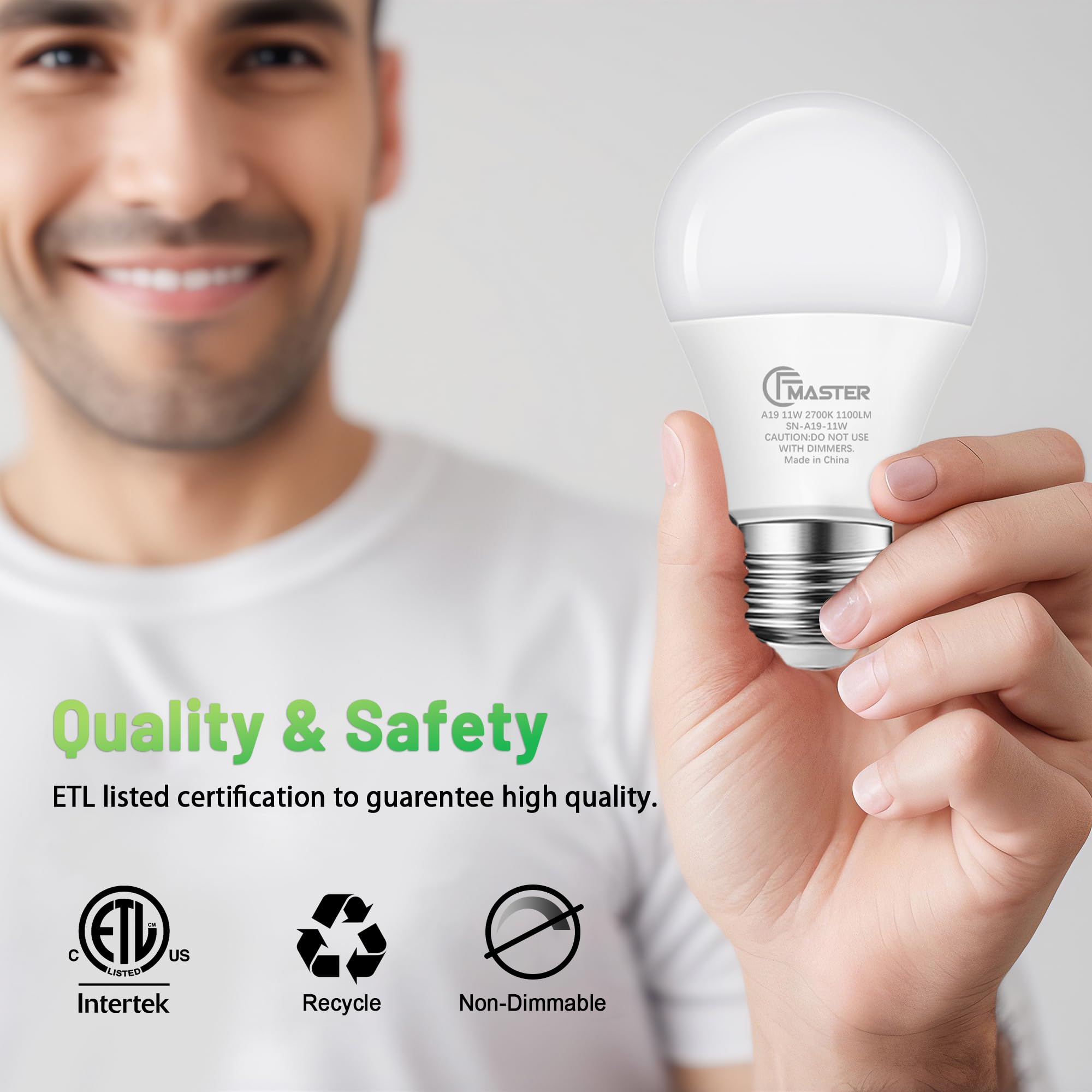Jiangsiling A19 Led Light Bulb, 75W Equivalent Led Bulb, 11W 2700K Warm White, 1100 Lumens, Non-Dimmable Light Bulbs, Cri 85+, N