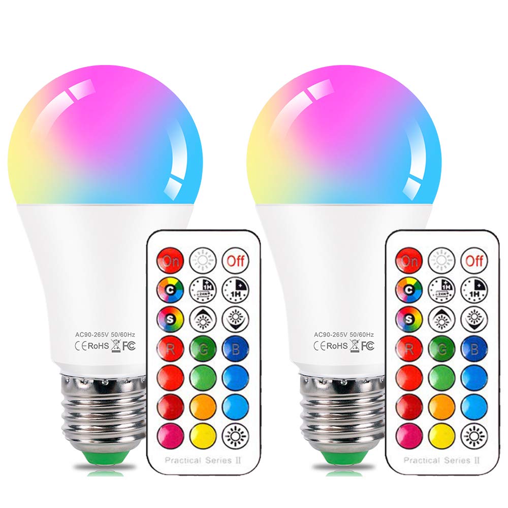 DASINKO LED Color Changing Light Bulb, 10W E26 RGB + Daylight White 5700K, Dimmable, 2 Pack
