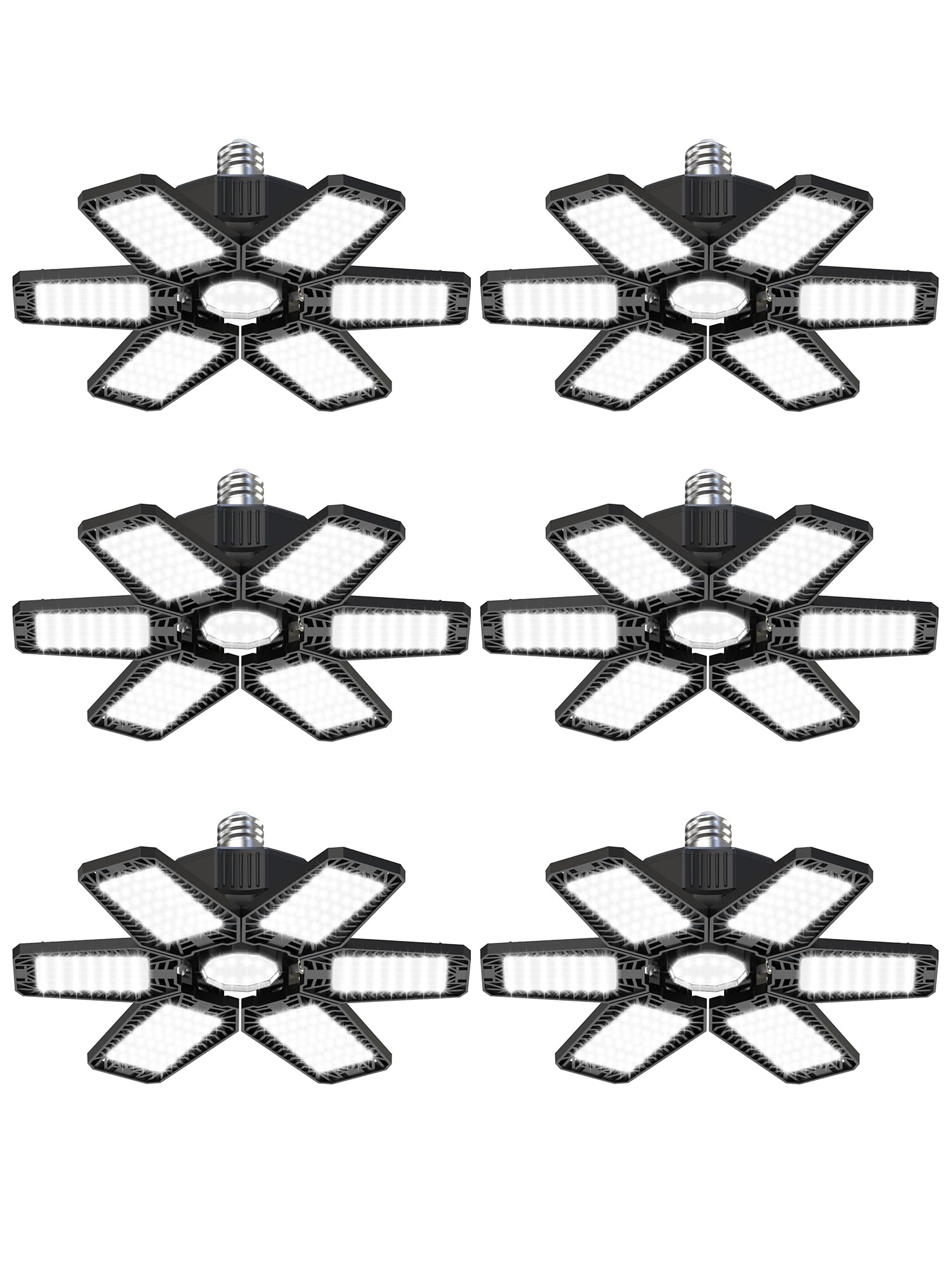 HAPYLUMI LED Garage Lights 6 Pack - 180W 18000LM Garage Lighting LED Ceiling with 6 Deformable Panels, 6500K Shop Lights Screw i