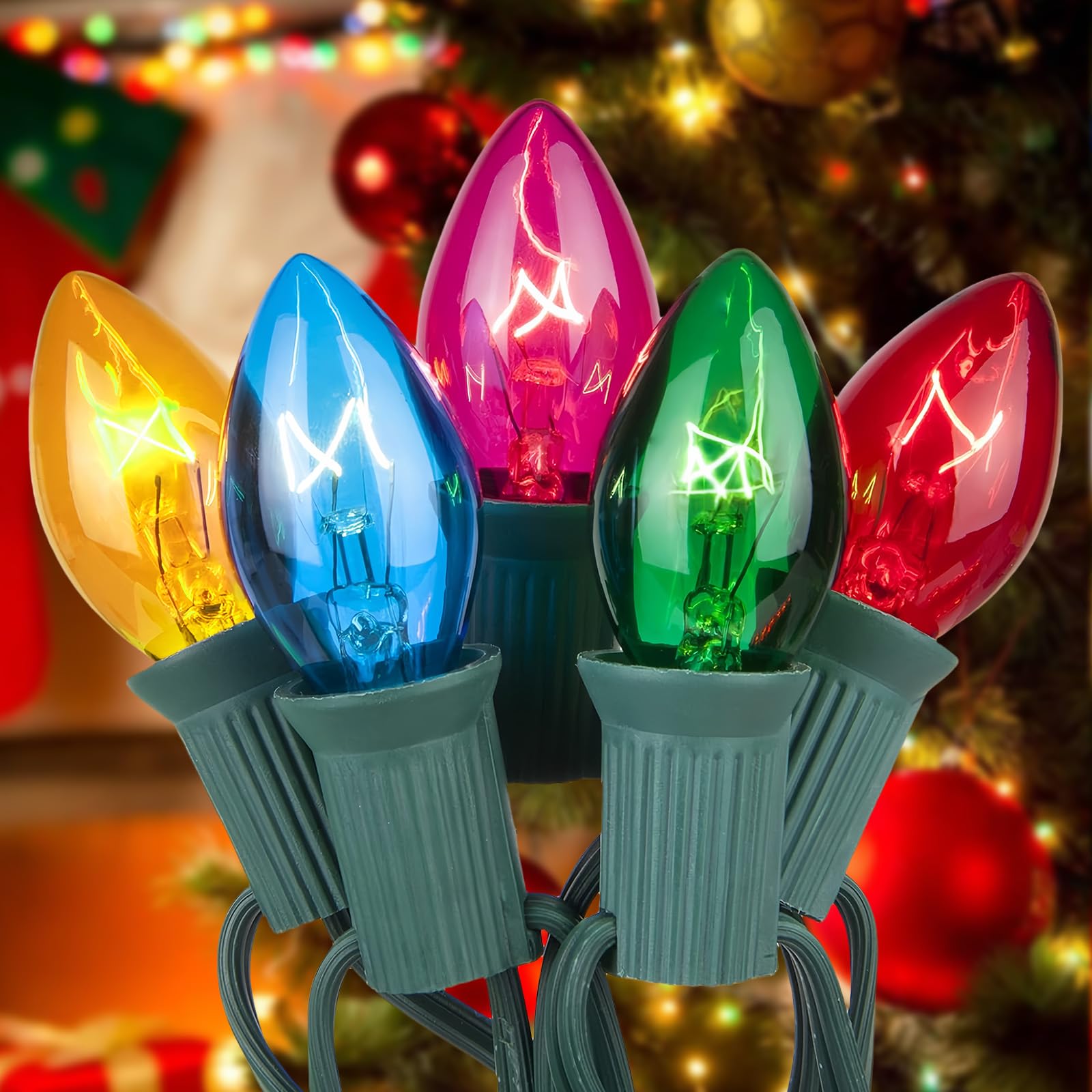 C7 Christmas String Lights-25Ft Vintage Christmas Lights with 27 Multicolor C7 Light Bulbs (2 Spare),C7 Christmas Lights Outdoor