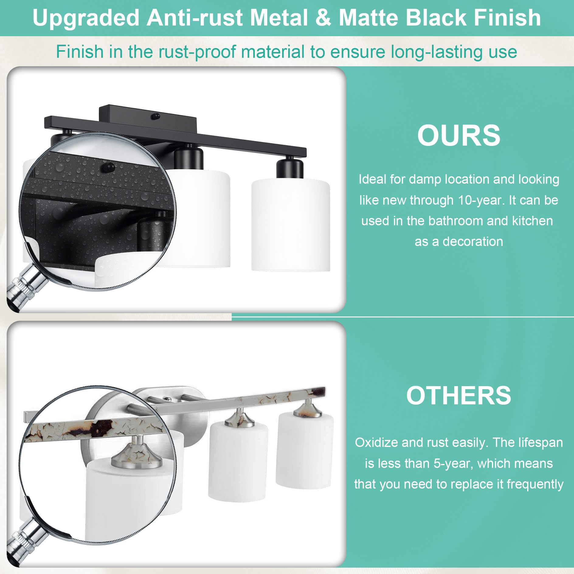 Dekang Black Bathroom Light Fixtures Over Mirror, Rustproof Vanity Lights For Bathroom, Modern 3-Light Wall Sconces For Living R