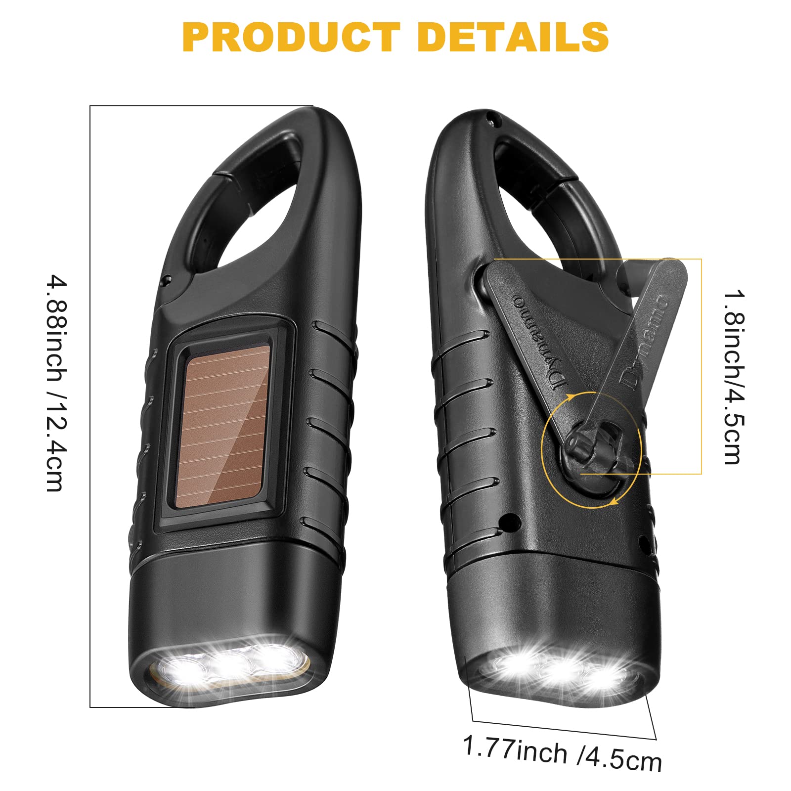 4 Pack Hand Crank Solar Powered Flashlight Emergency Rechargeable Led Flashlight Survival Gear Self Powered Charging Torch For F