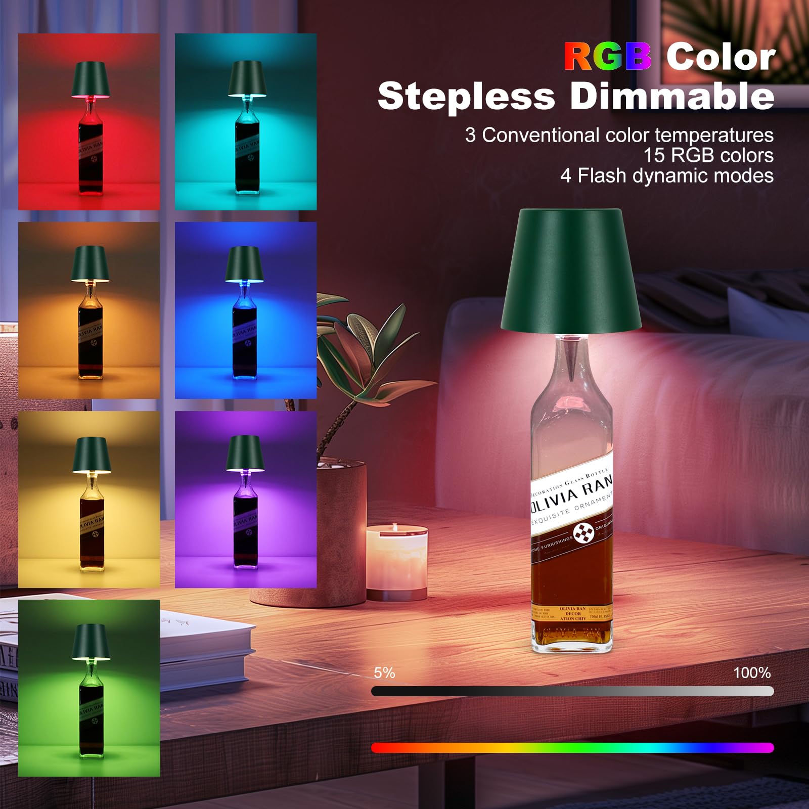 Soudfk 2025 New Wireless Bottle Lamp,Rgb Led Bottle Light With Remote(Rgb Dark Green, 1Pc)