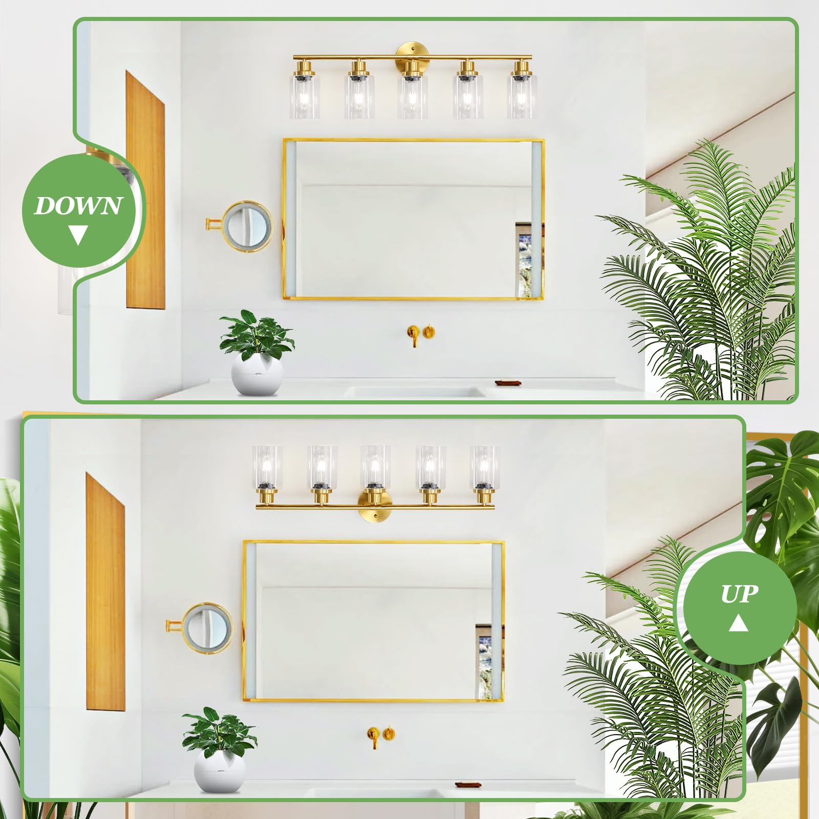 Guliaofo 5-Light Gold Bathroom Vanity Light Fixture, Metal Wall Lamp, Modern Design, Model Gu-111-QGJ-5