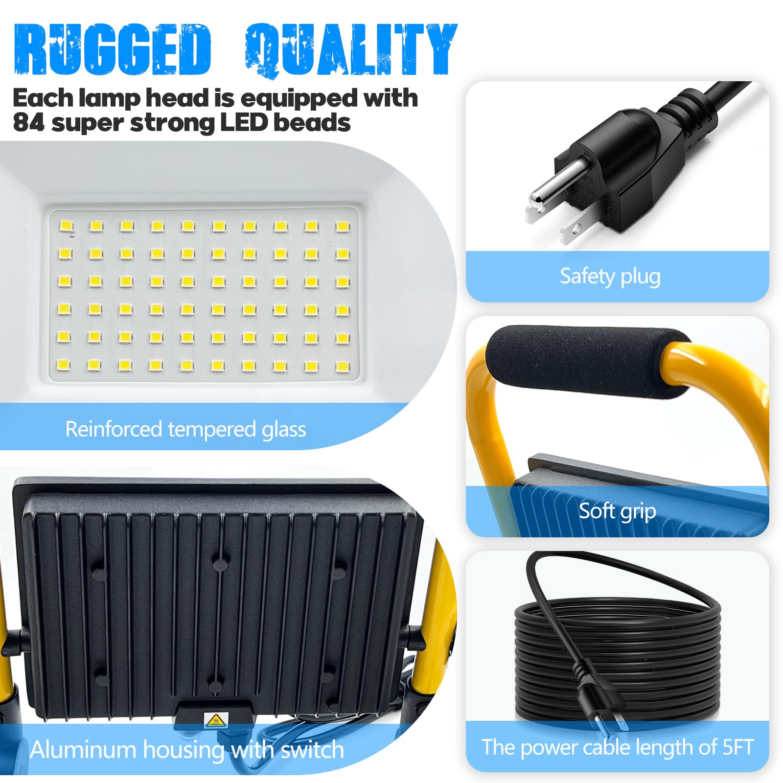 7000Lm Led Work Light 5Ft Cord With Plug,With Individual Switch.Portable,Ip66 Waterproof With A Stand.For Camping,Garage, Car Re
