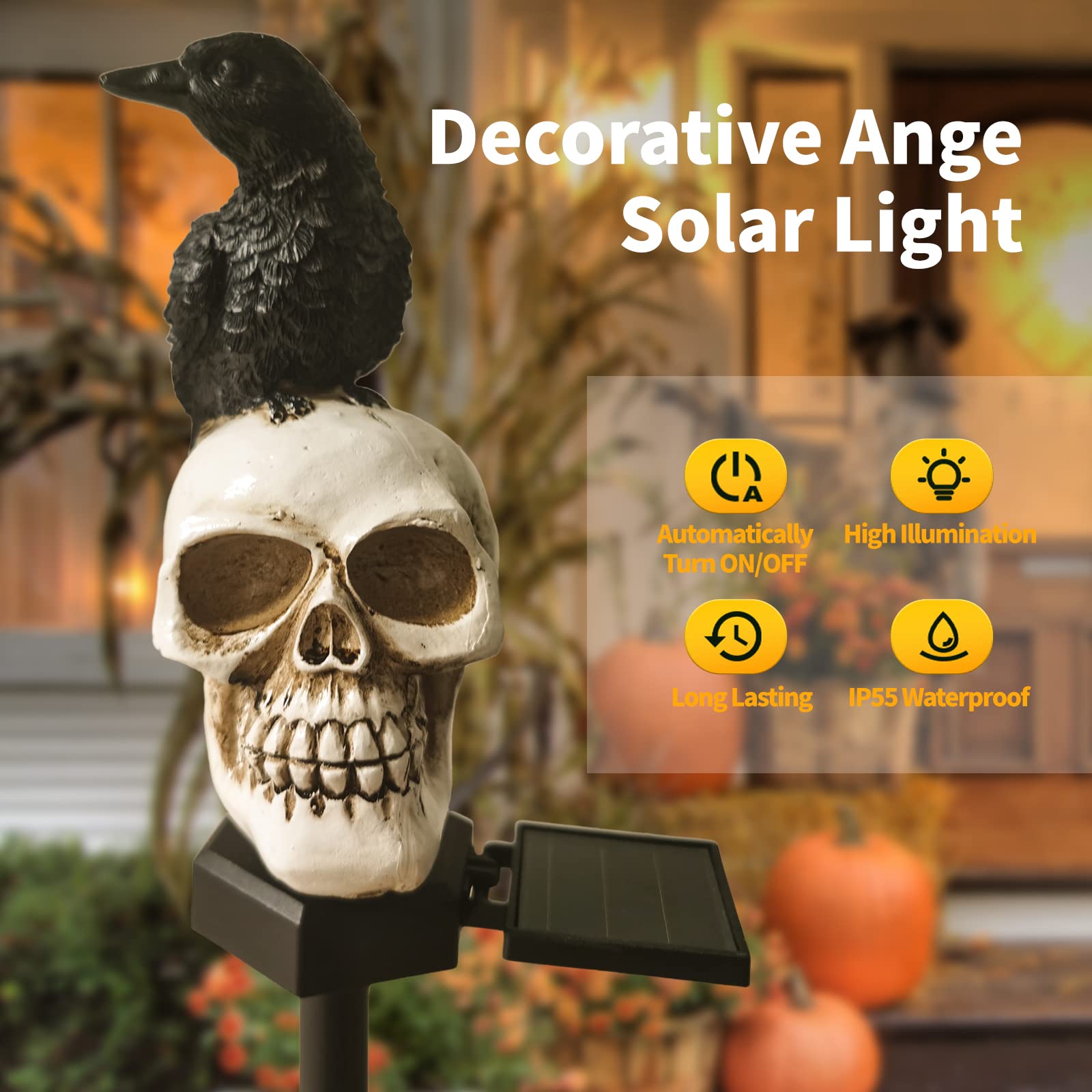 Qh Garden Halloween Outdoor Decoration - Solar Lights, Waterproof Ghost & Skull Lights With Black Crow, Skeleton Stakes With Led, Stunning Decorations
