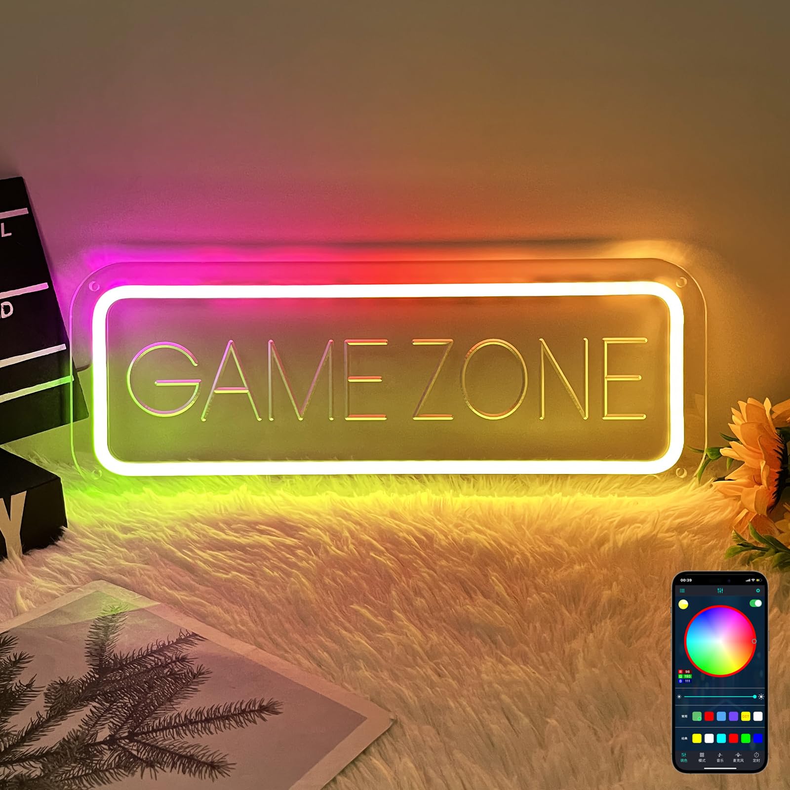 Game Zone Neon Sign,Colorful neon lights,Adjustable Brightness Gamer LED Neon for Gamer Room Decor,Gaming Sign for Boys Room Dec