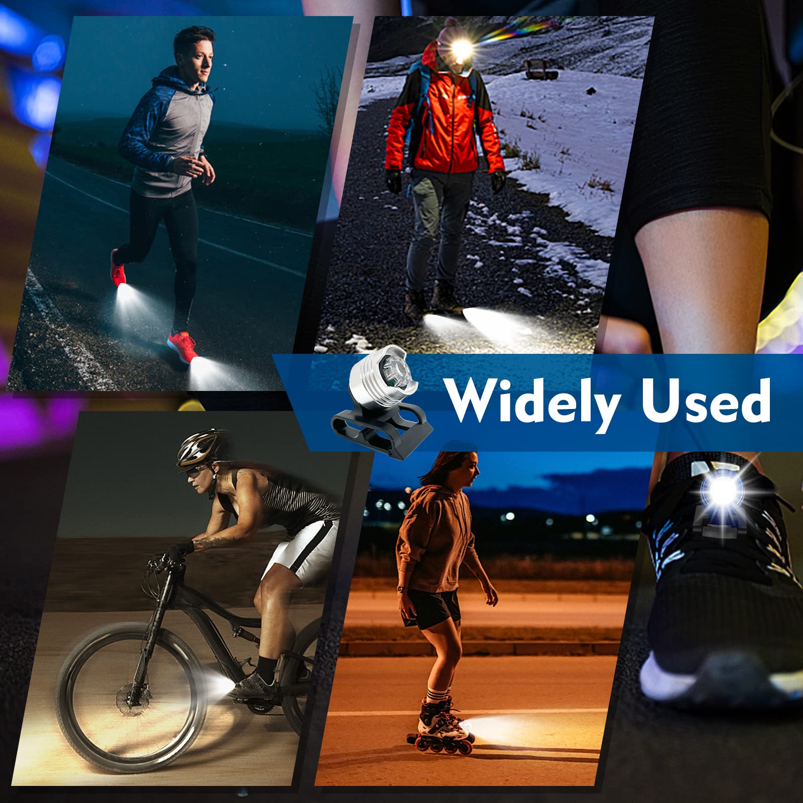 Vartiey Waterproof Running Shoe Lights - 2Pcs Black LED Headlights for Night Walking, Dog Walking, Camping, Suitable for Adults and Kids
