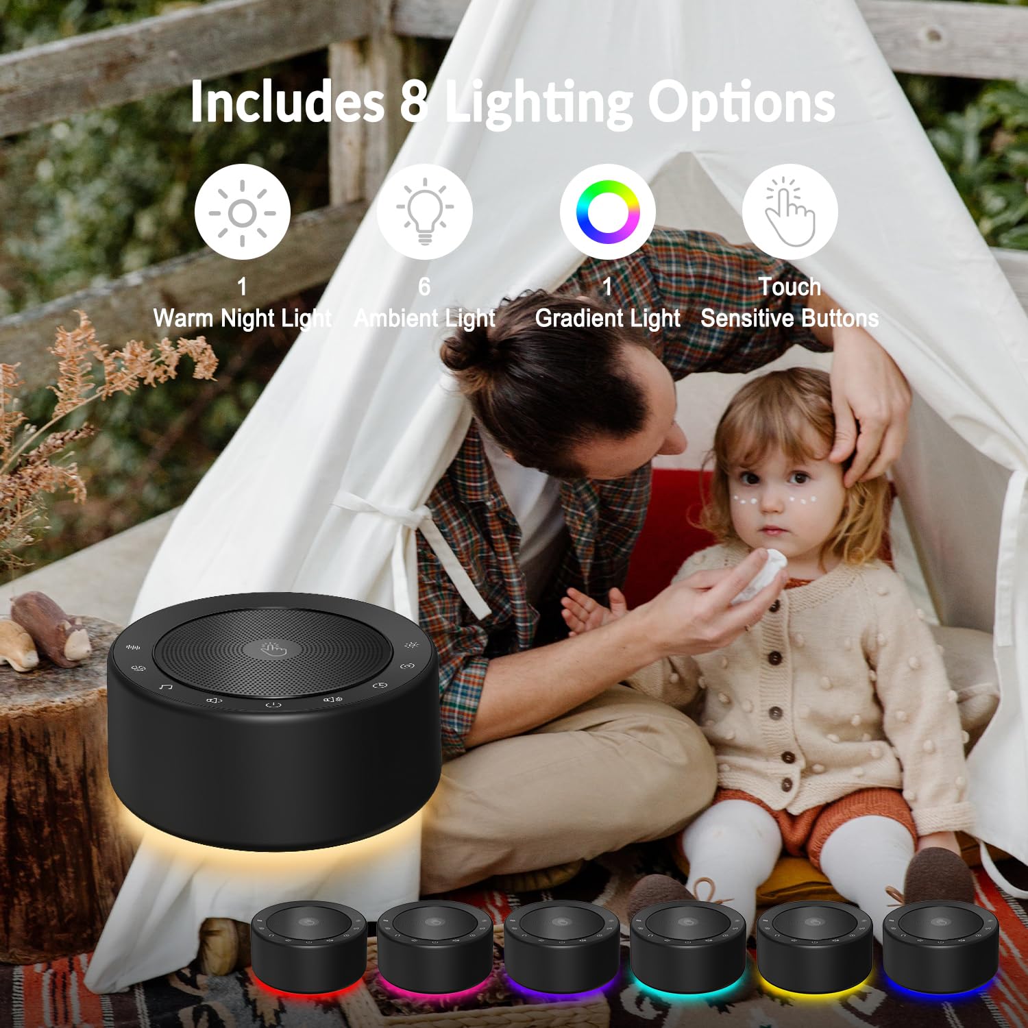 Kipcush Nursery Lamp with Sound Machine, 7-Color Night Light, 30 Soothing Sounds, Touch Control, Black