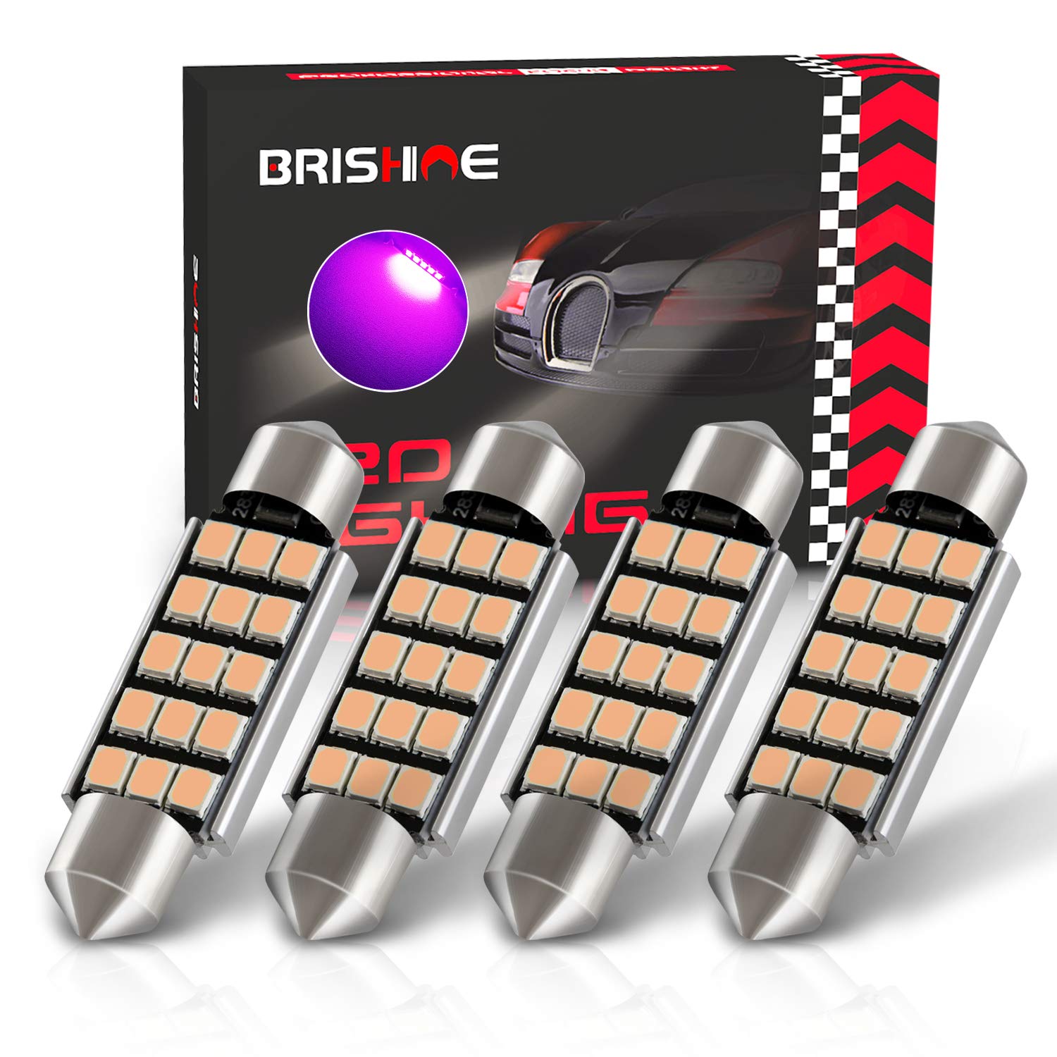 Brishine 578 211-2 Led Bulbs, Super Bright Purple 2835 Chipsets Canbus Error Free 41Mm 42Mm 1.72    Festoon 212-2 569 Led Bulbs