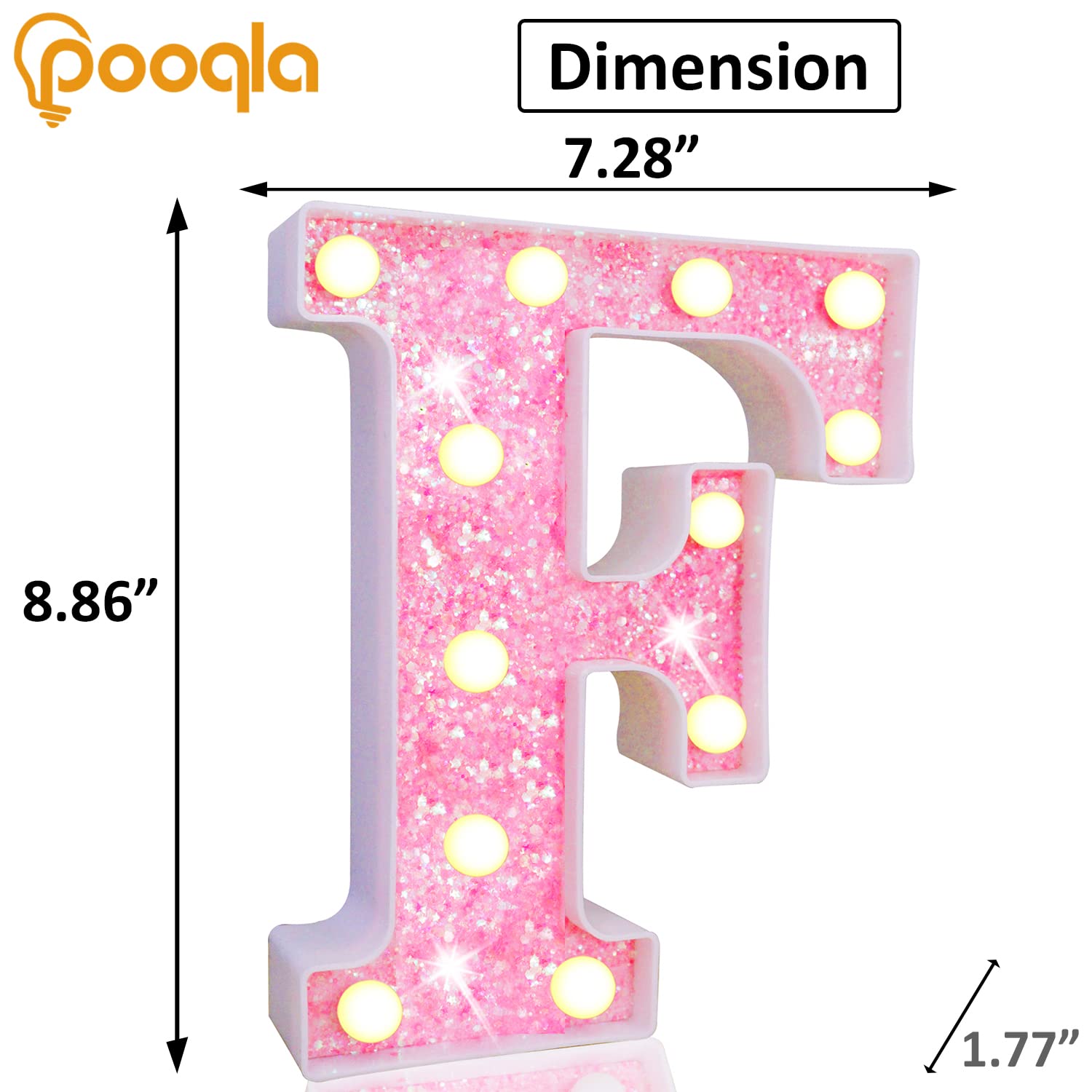 Pooqla Led Marquee Letter Lights, Light Up Pink Letters Glitter Alphabet Letter Sign Battery Powered For Night Light Birthday Pa