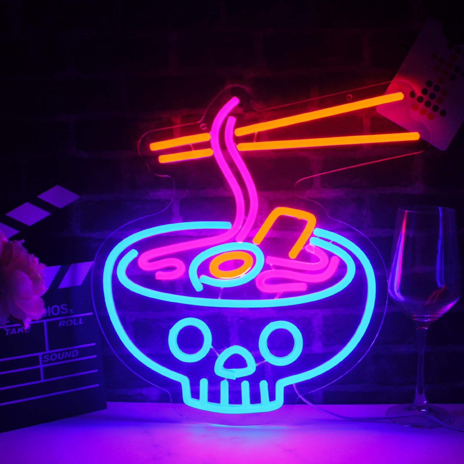 LeDigPig LED Neon Sign - Ramen Neon Light for Restaurant Décor - Dimmable Acrylic - 16.8in x 12.8in - Ramen-Blue