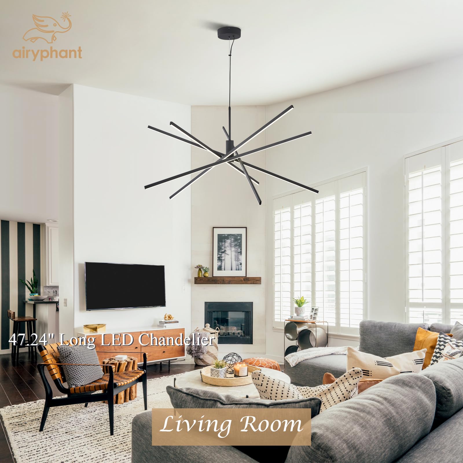 Airyphant Modern 47-Inch Big Chandelier For High Ceiling  Large Foyer Chandelier For Living Room Foyer Dining Room Ceiling Lighting Fixture For Staircase 85W