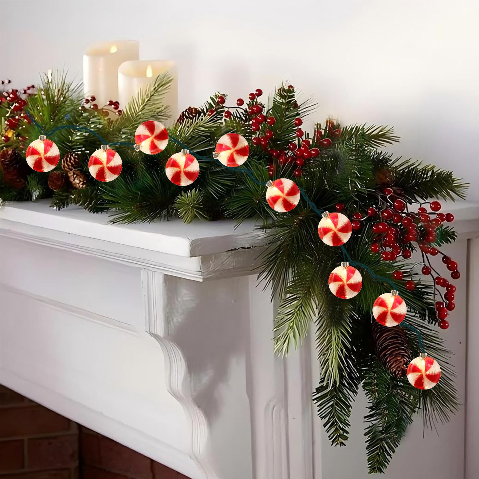8.5Ft Christmas Candy String Lights Outdoor, 10 Led Christmas Red White Candy Corn Lights For Indoor & Outdoor Christmas Decorat
