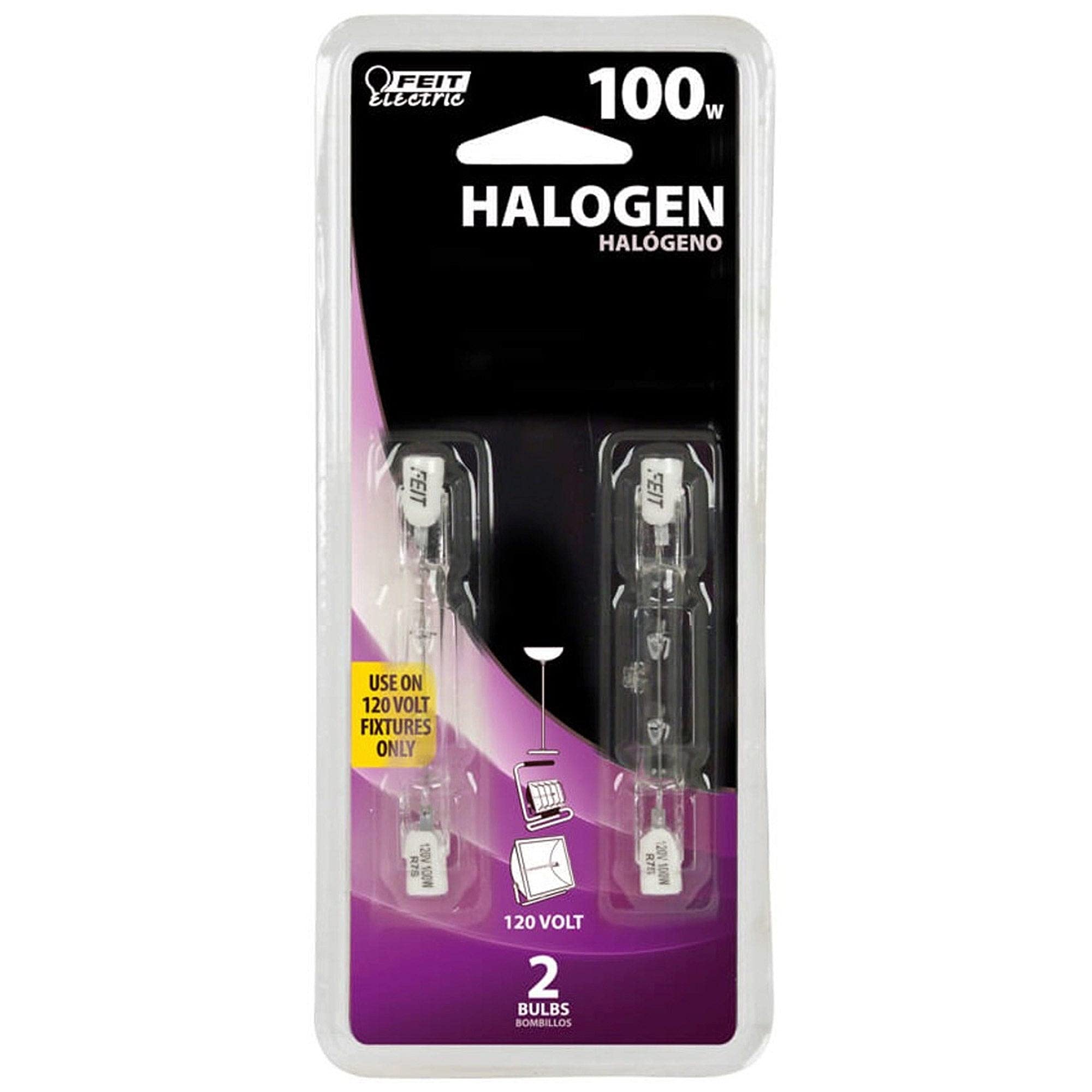 Feit Electric 100-Watt (120V) Halogen T3 Double-Ended R7S Dimmable Clear Light Bulb (2-Ct. Pack)