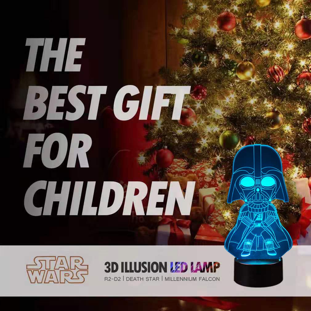 Manco 3D Illusion Star Wars Night Light - 16 Color Change Lamp, Baby Yoda/Darth Vader/Stormtrooper, Multicolors, ABS Material
