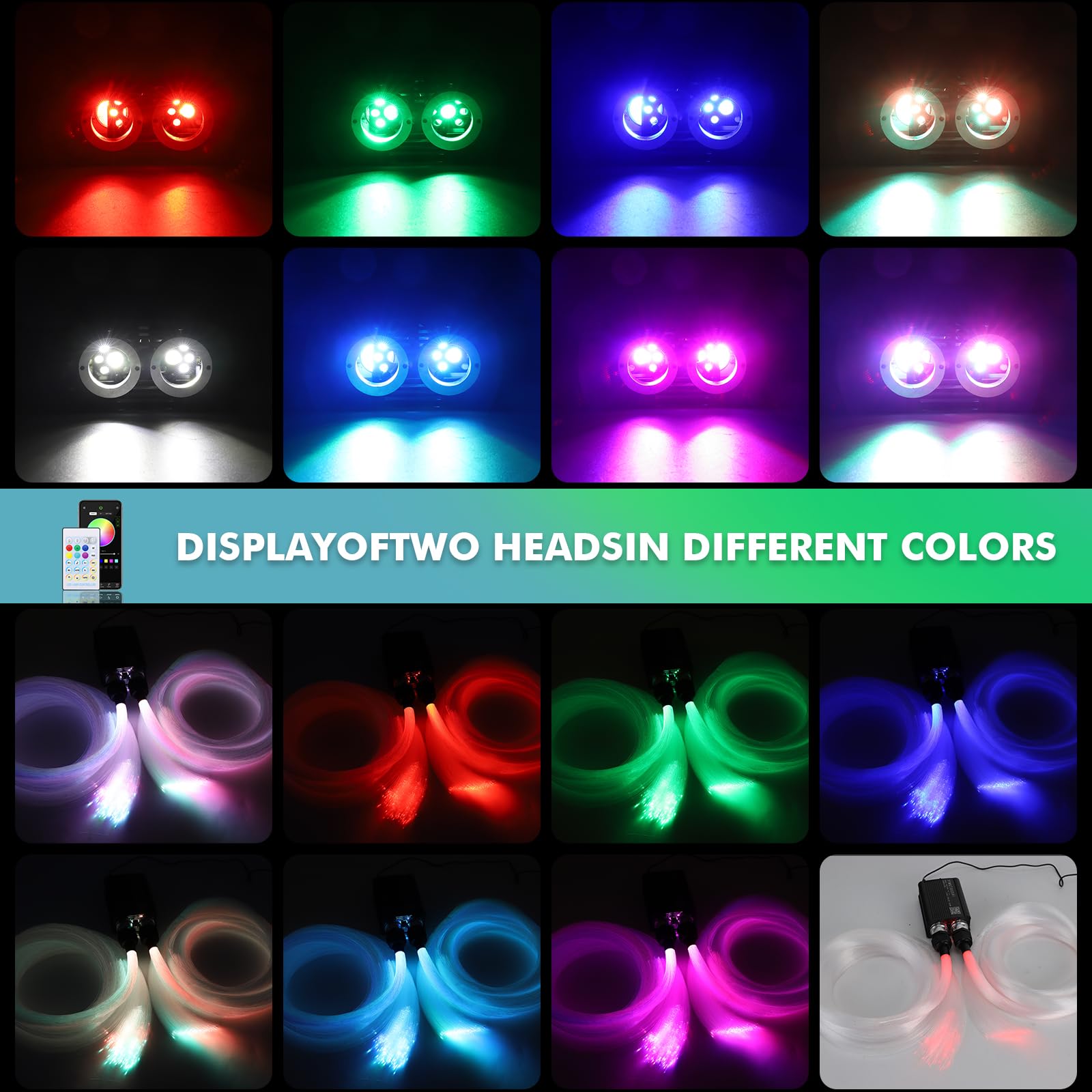 YINGTOUSHI Twinkle Starlight Headliner Kit, Dual-Head 800pcs 0.03in 9.8ft Fiber Optic Light Music Sync APP/Remote Control for Ca