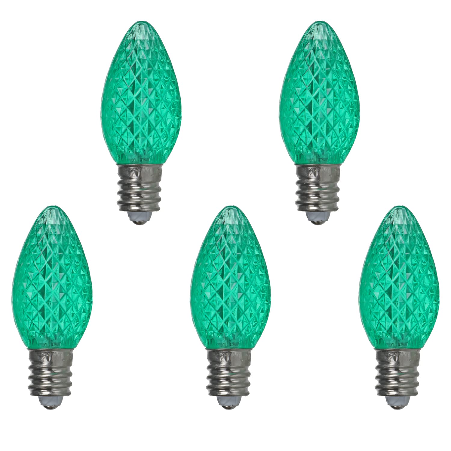 Rainmin Durable 25 Sets Of C7 Led Christmas Light Bulbs,E12 Faceted Green Led Light Bulbs For Outdoor&Indoor Use(Green)