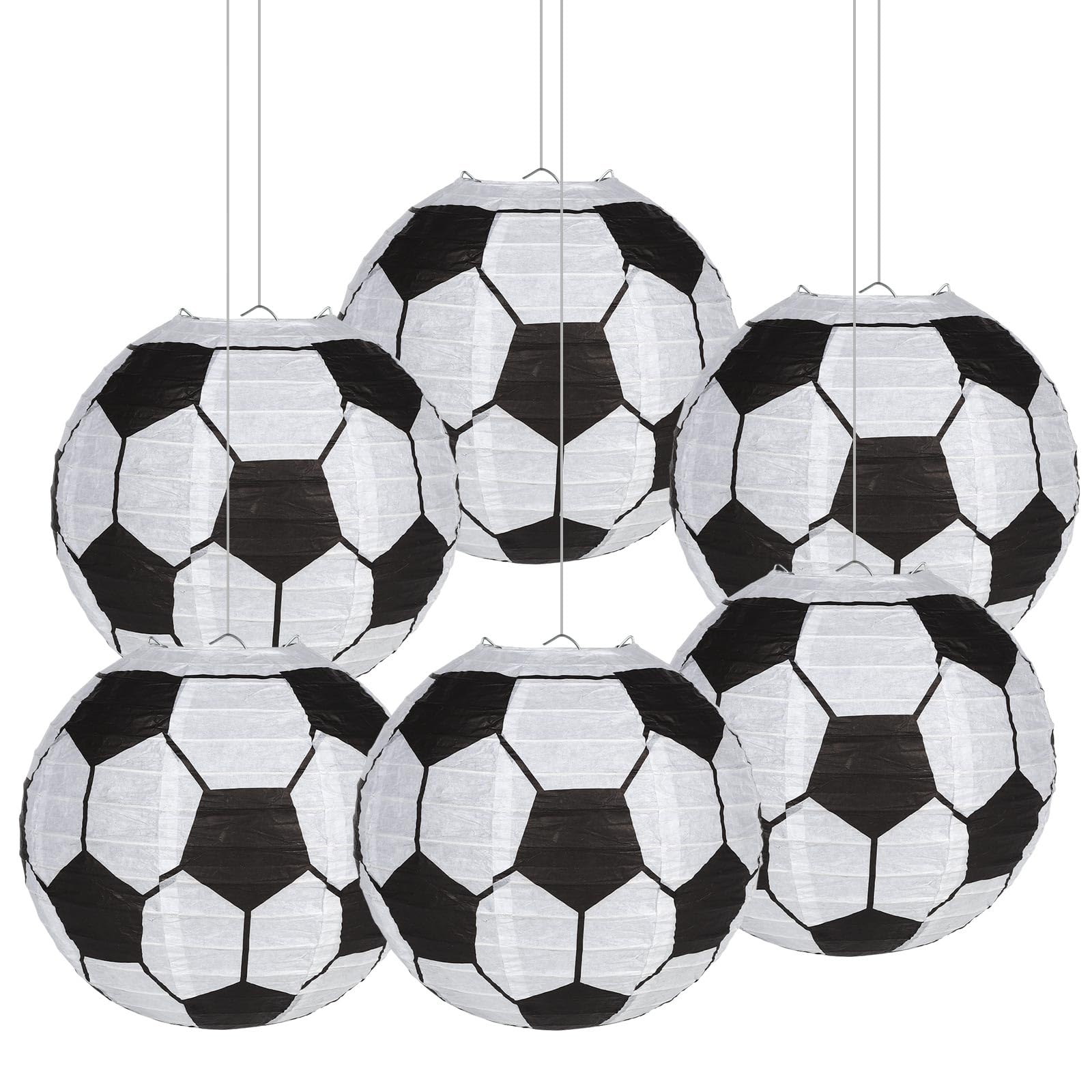 6 Pcs Soccer Paper Lantern  8 Inch Soccer Hanging Paper Lanterns  Sports Ball Lantern for Soccer-Themed Party Bithday Baby Shower Wedding Sports Game Decoration