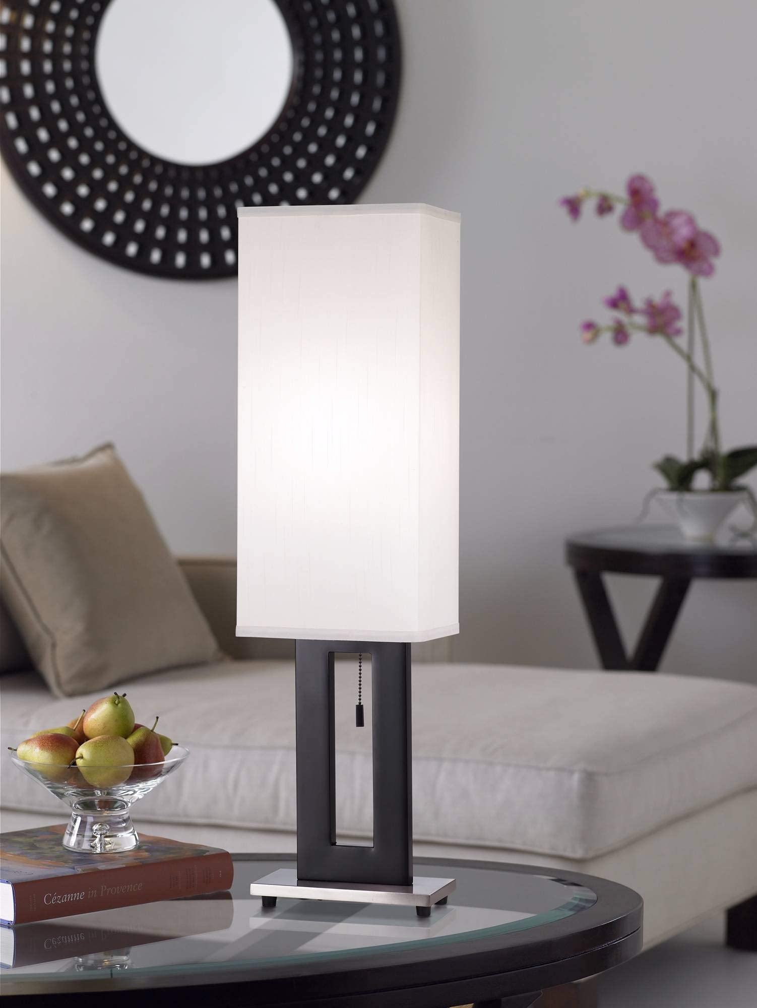 360 Lighting Modern Table Lamp - 30 Tall, Black & Nickel Metal Base, Off White Shade, Model 33009, Ideal For Living Room & Bedroom
