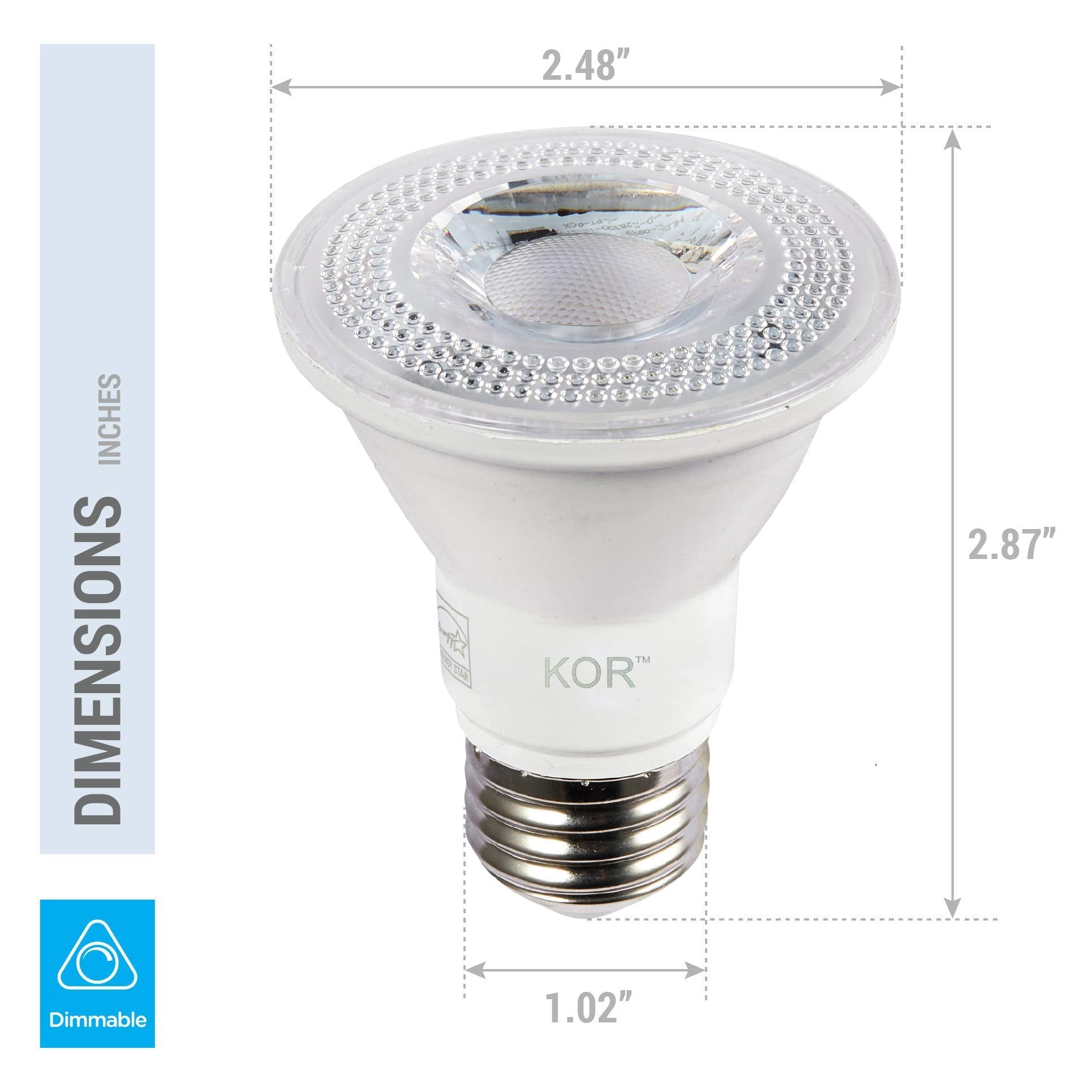 KOR LED PAR20 Light Bulbs, 8W (Replaces 50W), E26 Base, Waterproof, 5000K Day-Light, Pack of 6