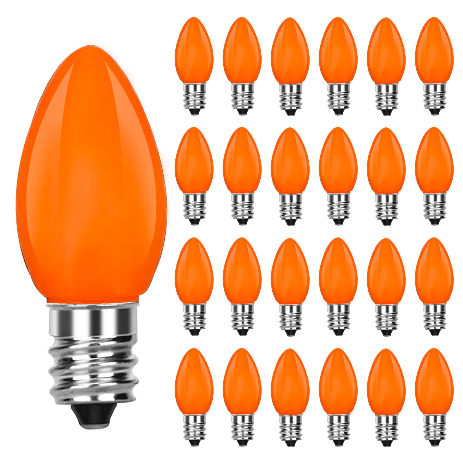 25 Pack Halloween Orange Light Bulbs, C7 Incandescent Replacement Bulbs For Indoor Outdoor Patio Halloween Christmas Party Strin