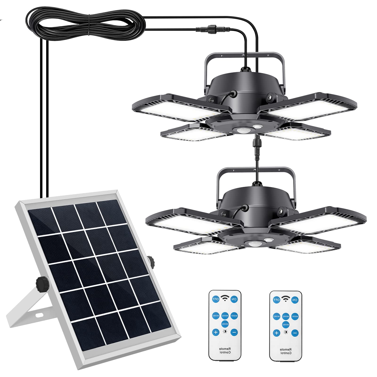 Aqonsie Solar Pendant Lights Outdoor, 1000LM Dual Head, 120° Adjustable Motion Sensor, Black