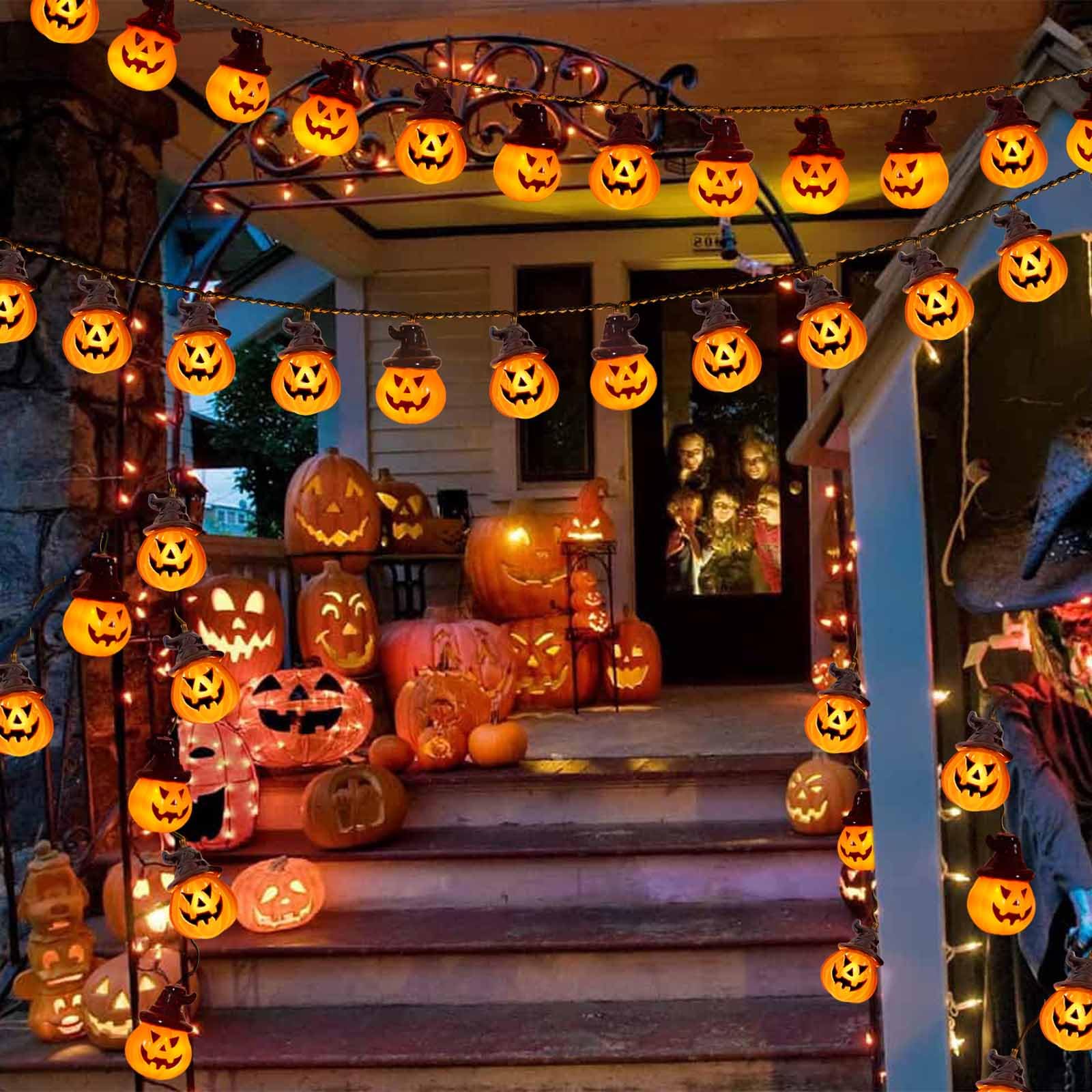 Abkshine Solar Pumpkin Lights String for Halloween, Orange, Plastic, Model ABSK145, Outdoor Yard Decoration