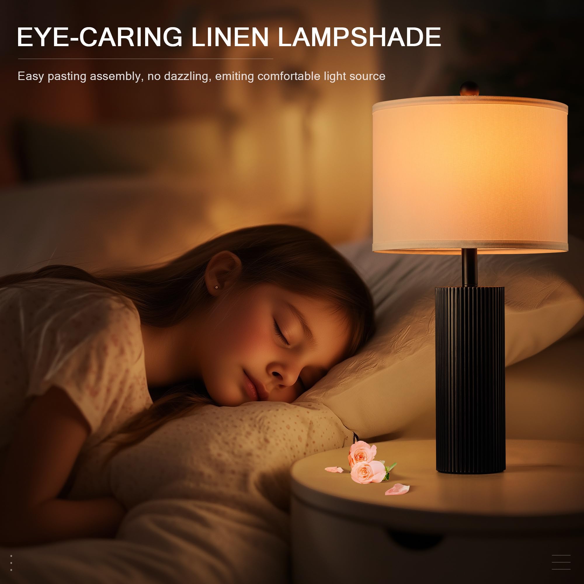 BZZMMB Touch Lamps Set of 2, 24.5" Black Modern Table Lamps with USB Ports, Model 2405-1TBK, Ideal for Living Room & Nightstand