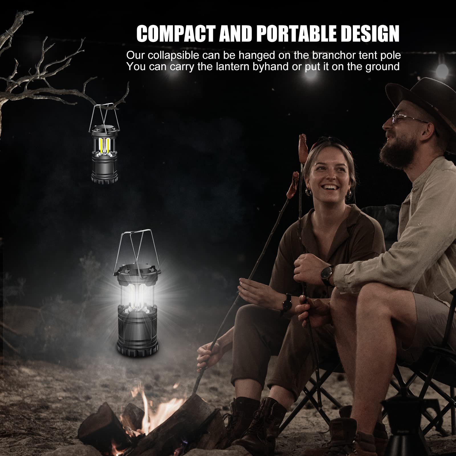 EXTRASTAR LED Battery Operated Camping Lantern, Waterproof, 2 Pack, Black, Model KJ-1286