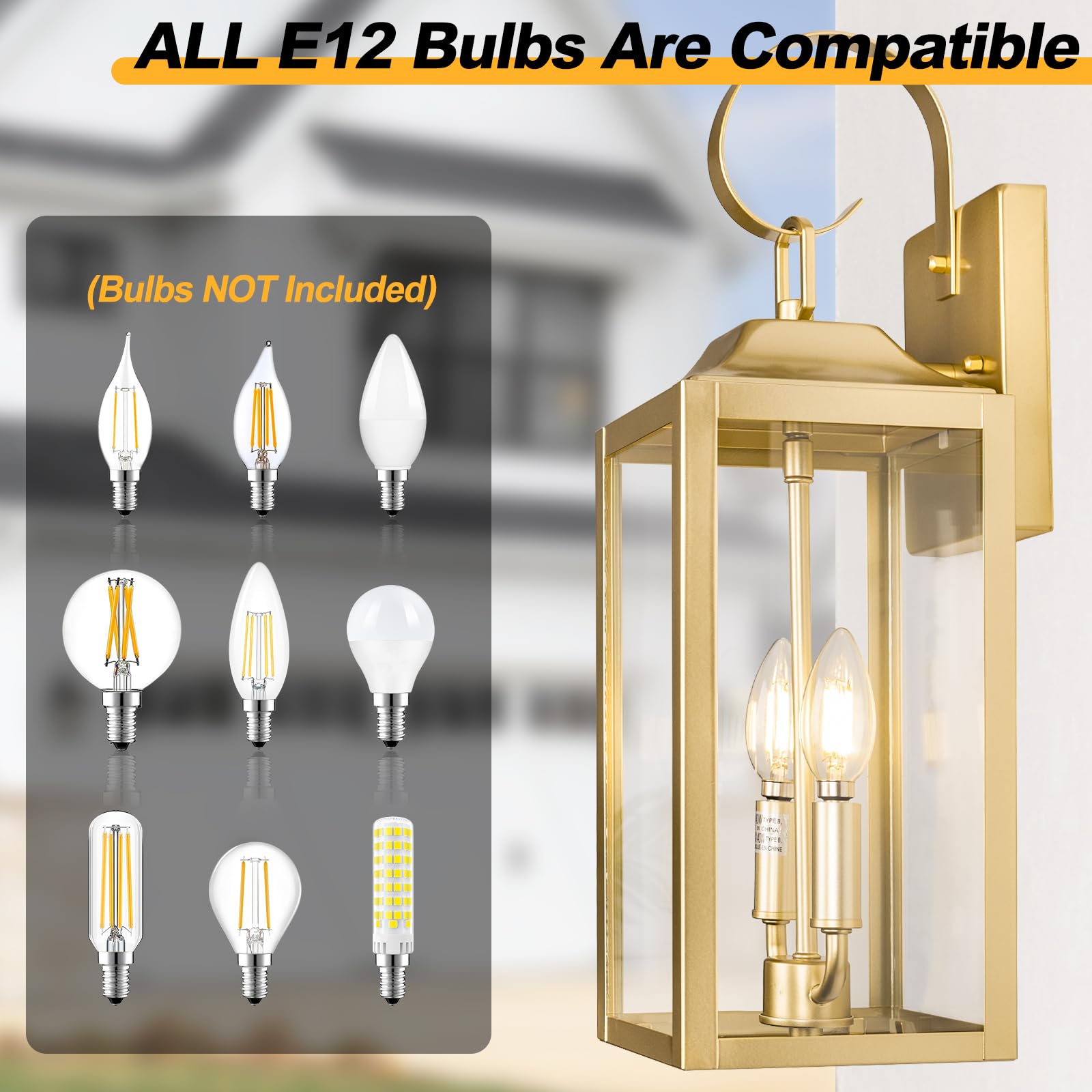 Yolsunes 19'' Gold Outdoor Wall Lantern 2-Light, Large Modern Wall Sconce Light Fixture, Industrial Porch Light With Glass, Wate