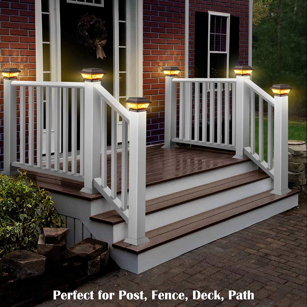 DenicMic Solar Post Lights - 2 Pack Copper Metal 25 Lumen LED for 3.5x3.5, 4x4, 5x5 Wooden Fence Posts & Deck