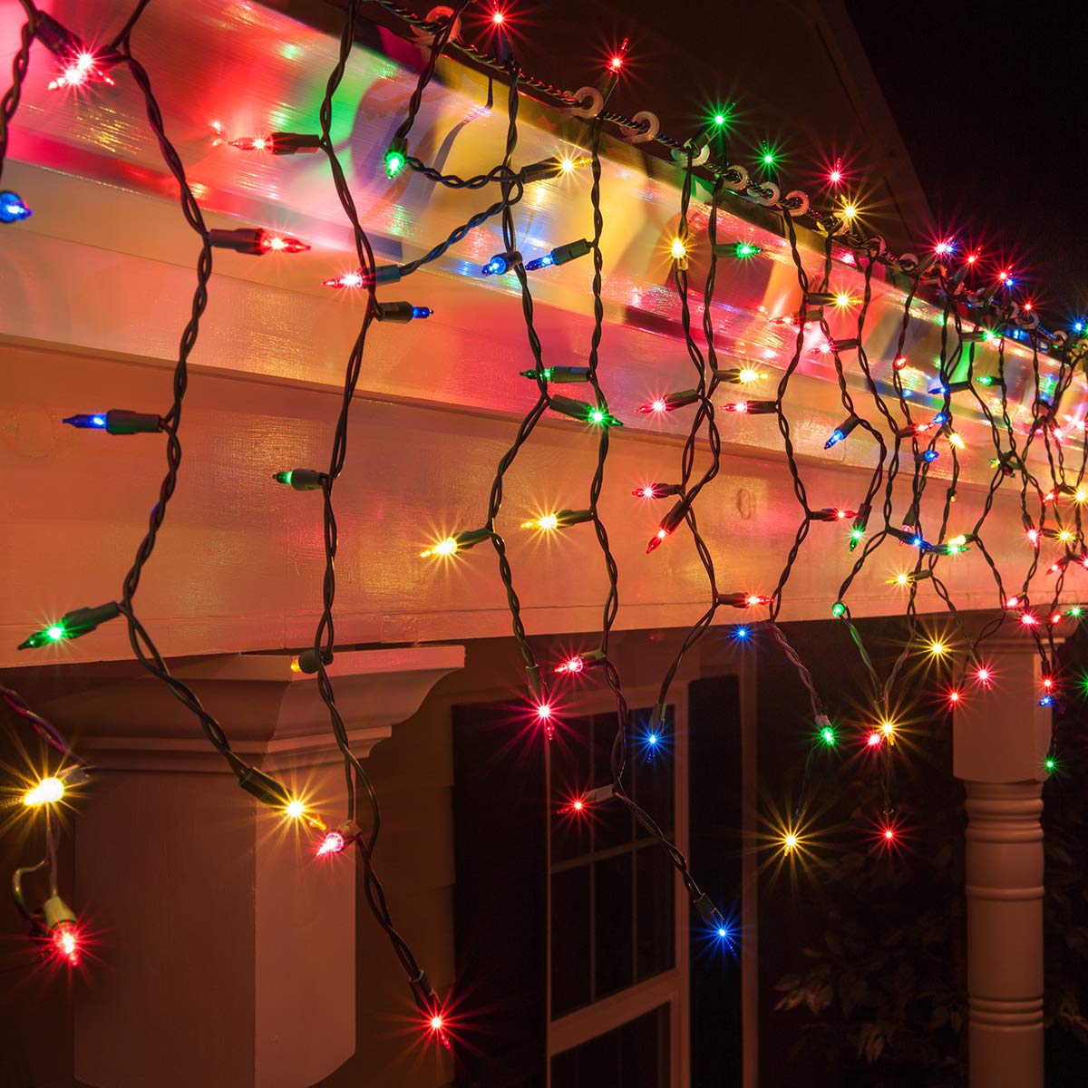 Kringle Traditions 5 ft Multicolor Icicle Lights, UL Listed, Green Wire, Model 17596, Christmas Outdoor Decorative Lights