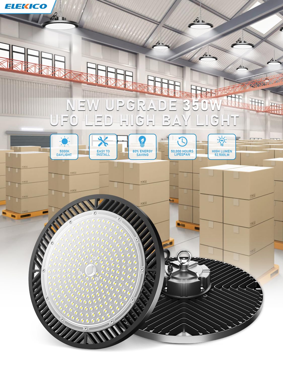 Upgrade 350W Ufo High Bay Led Lights - 6 Pack, 52500Lm, 5000K, 5' Us Plug Cable, Bright Shop Lights For Garage, Workshop, Factor