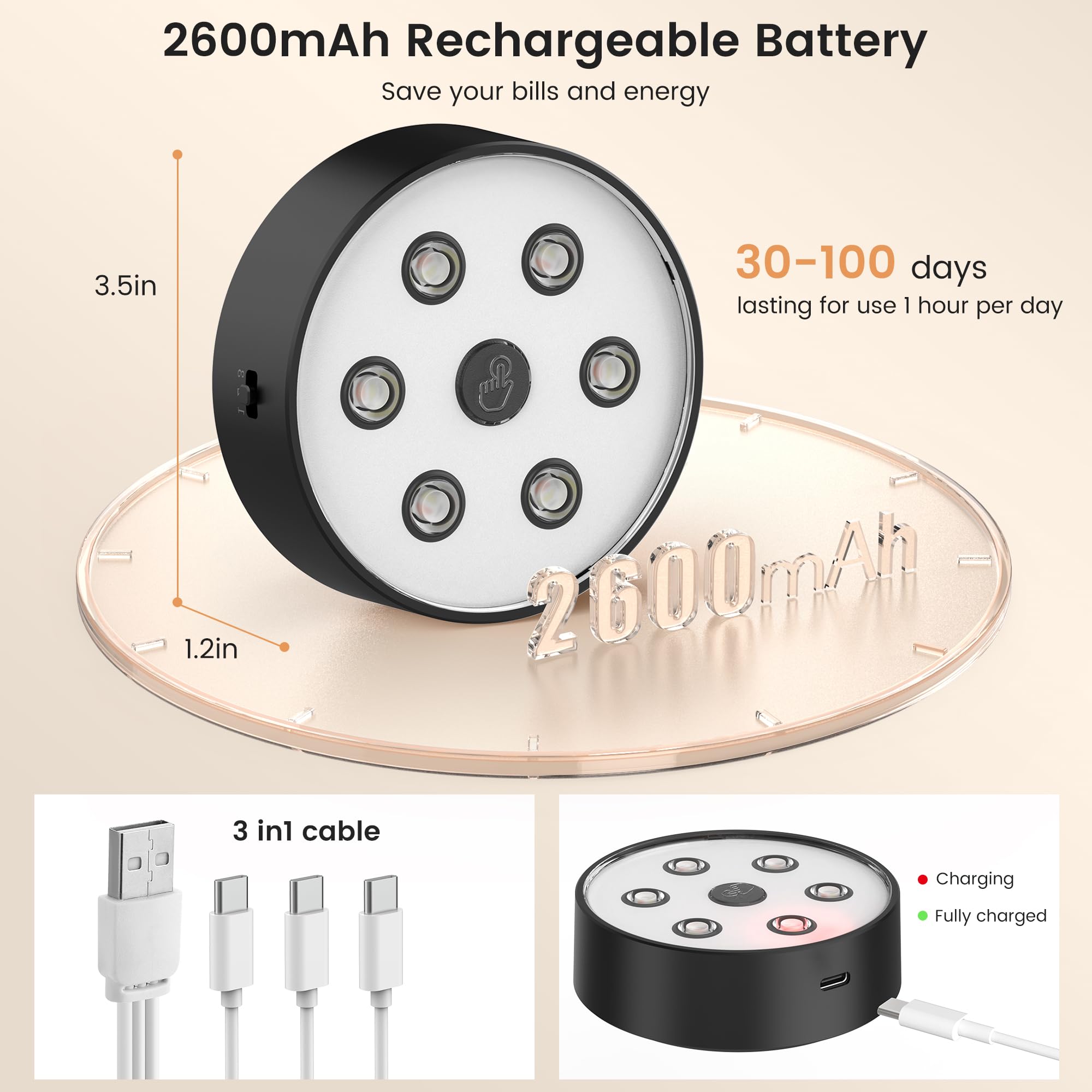 Onumii Rechargeable Puck Lights With Remote 2.4G Under Cabinet Lighting 2600Mah Sync And Groupable Color Changing Magnetic Stick