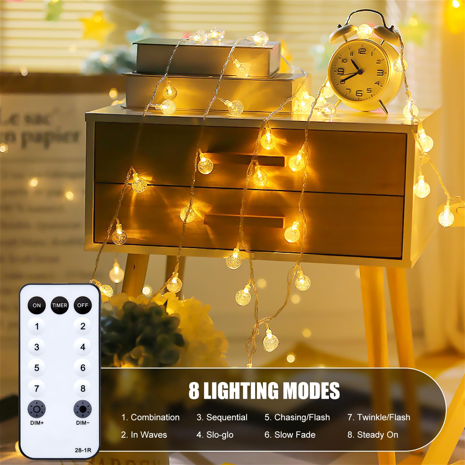 Minetom Globe String Lights 33ft Plug in 100 LED Warm White Fairy Lights with Remote for Outdoor Indoor Decor
