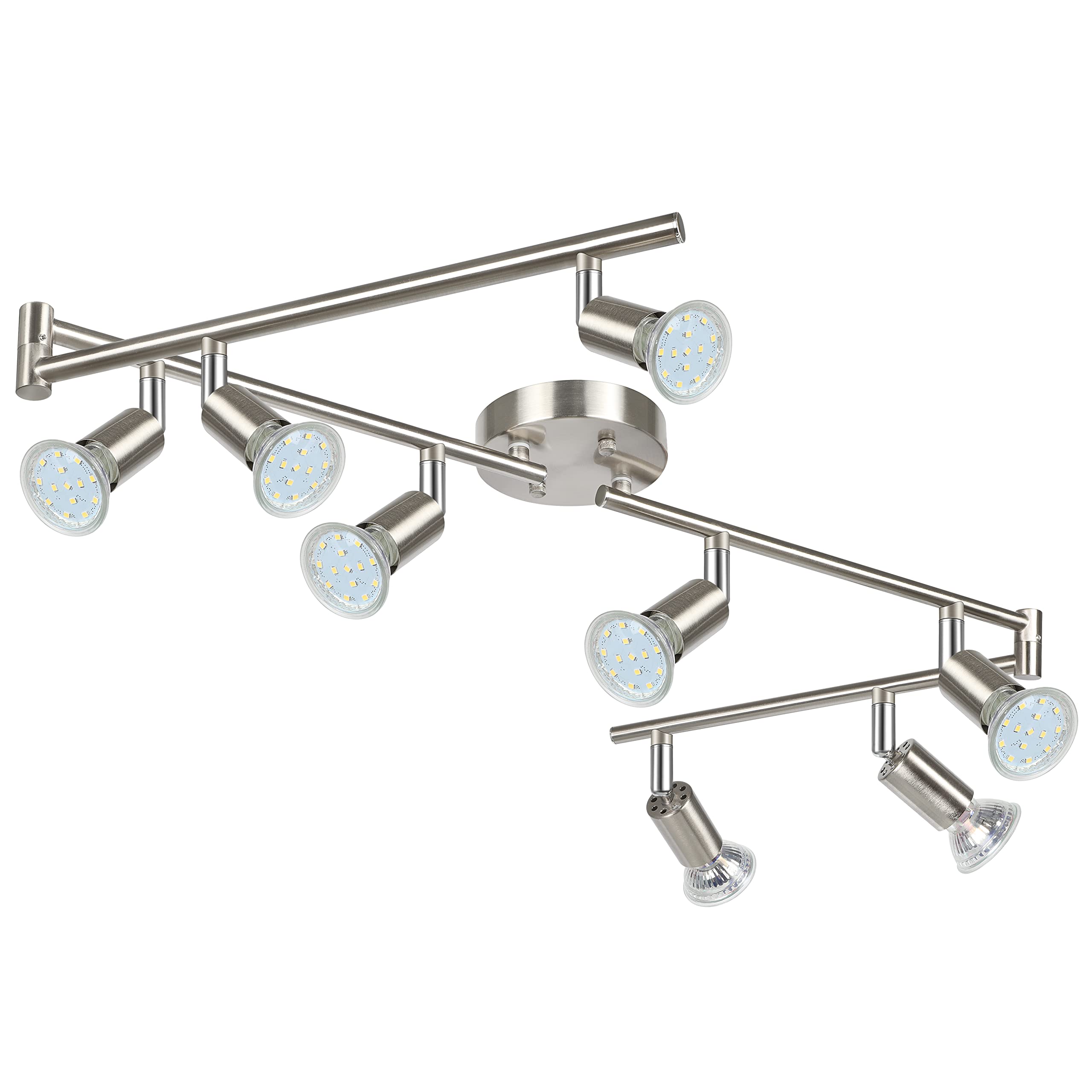 Unicozin LED 8 Light Track Lighting Kit, Matt Nickel, 8 Way Ceiling Spot Lighting, Includes 8 x 4W GU10 Bulbs, Daylight White 5000K