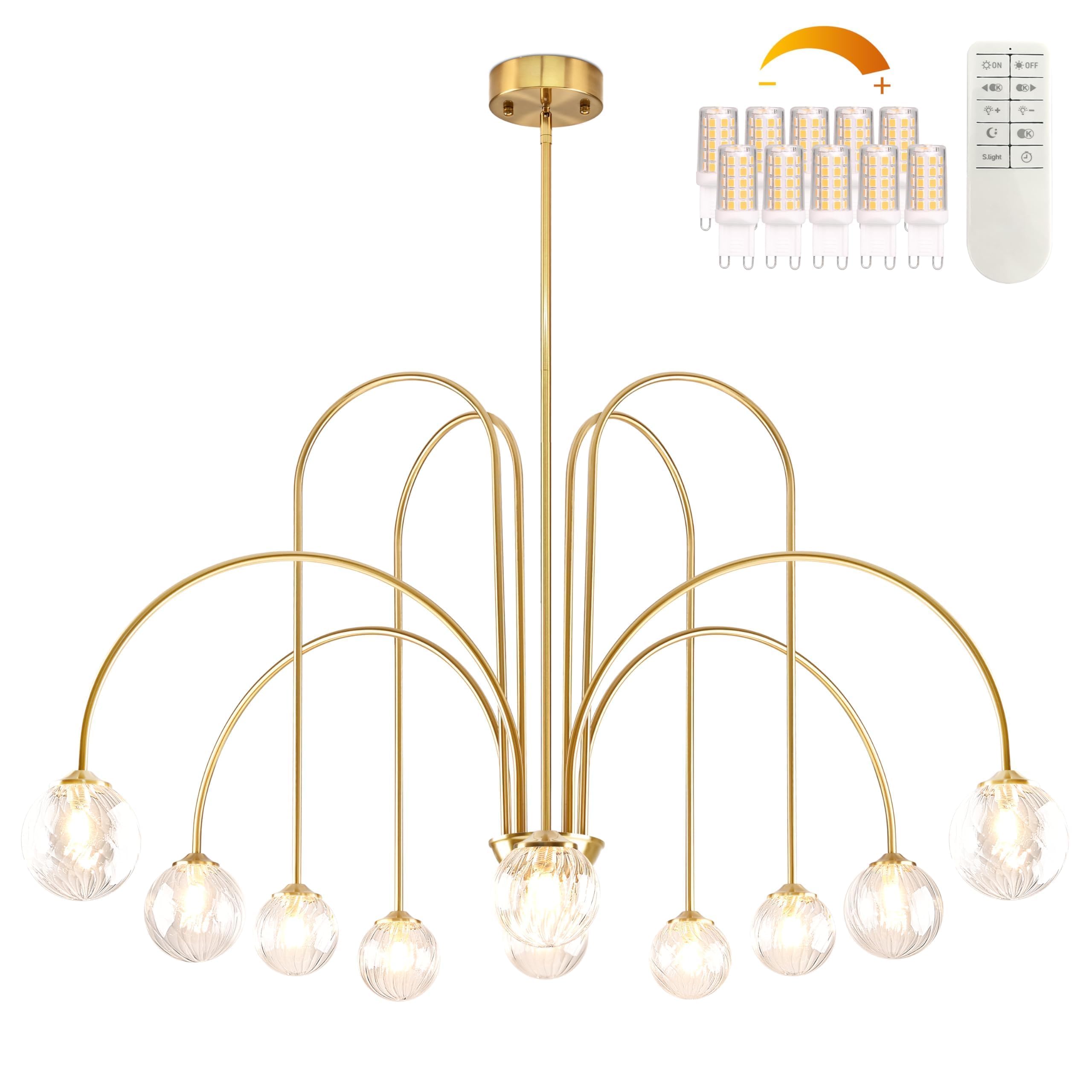 Bagood 10-Light Modern Sputnik Chandelier Gold Sputnik Chandelier 43    Globe Light Fixture With Clear Globe Glass Mid Century P