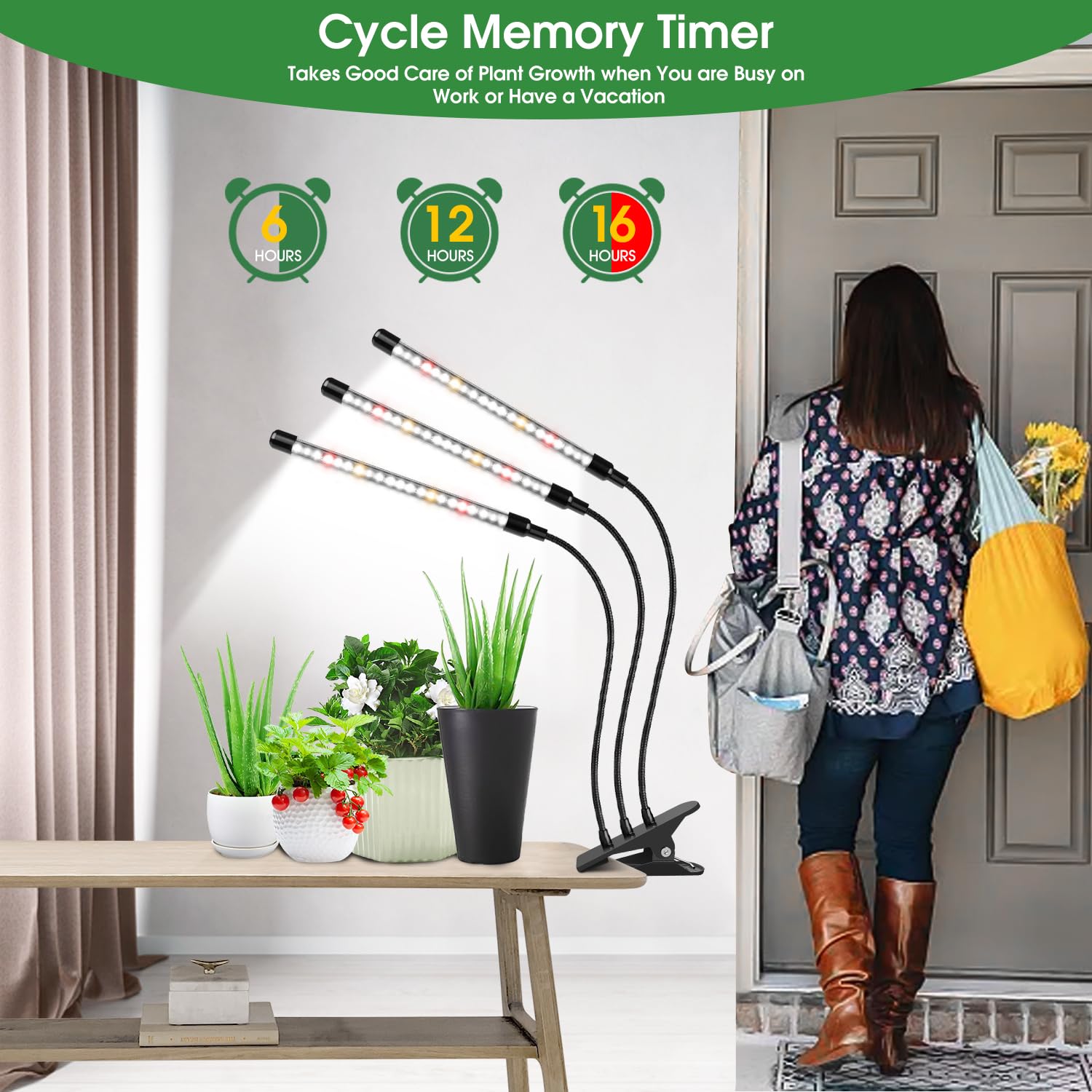 Wolezek Grow Lights For Indoor Plants, 2 Pack 6000K Full Spectrum Plant Lights Indoor, White Led Plant Growing Lamp With Auto On & Off Timer 6/12/16H, 3 Modes, 5-Level Dimmable Brightness