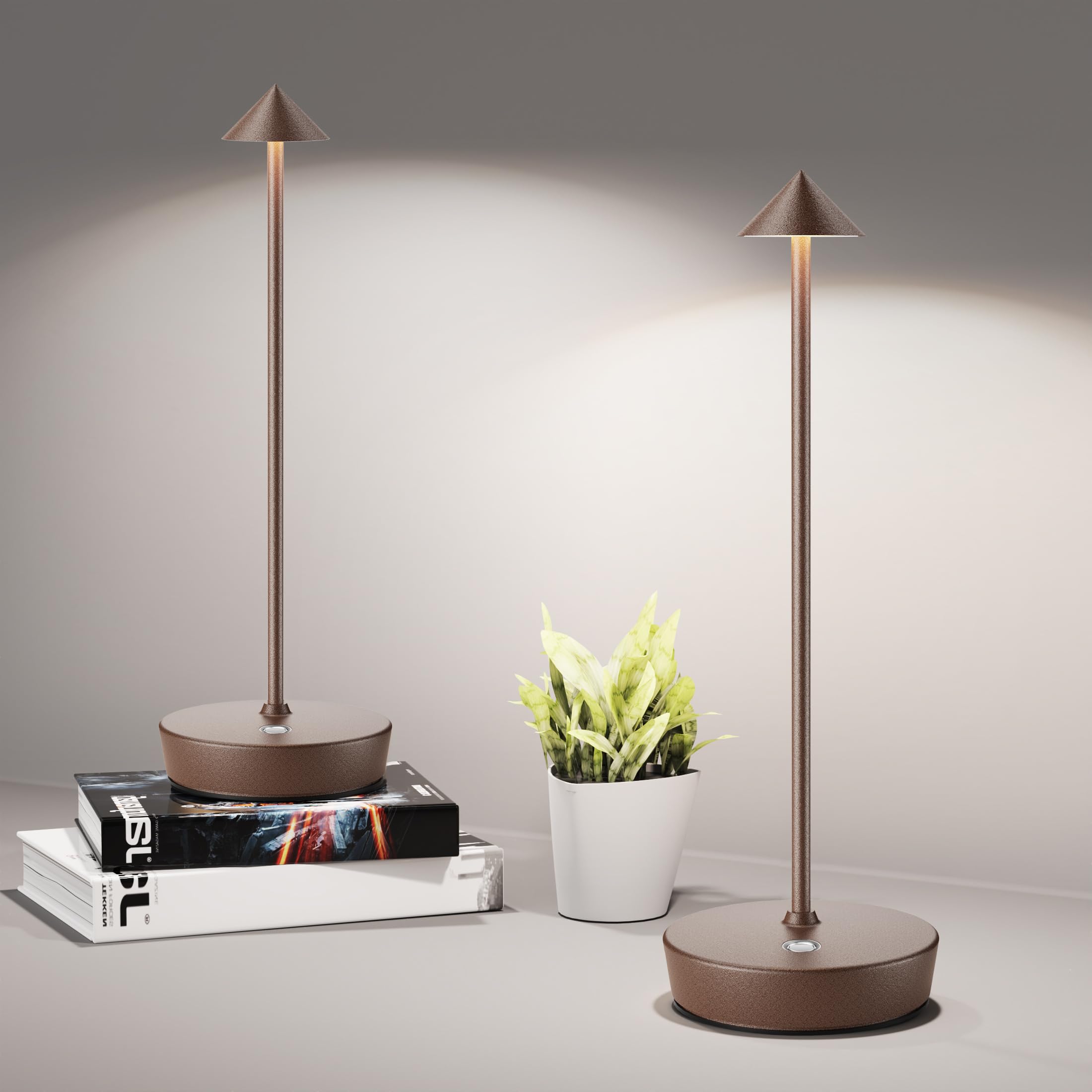 SHANGCAI Cordless Table Lamps Set of 2, 6000mAh Battery, Waterproof, Touch Dimmable, 11x11x32.4cm, Rust Color, Model