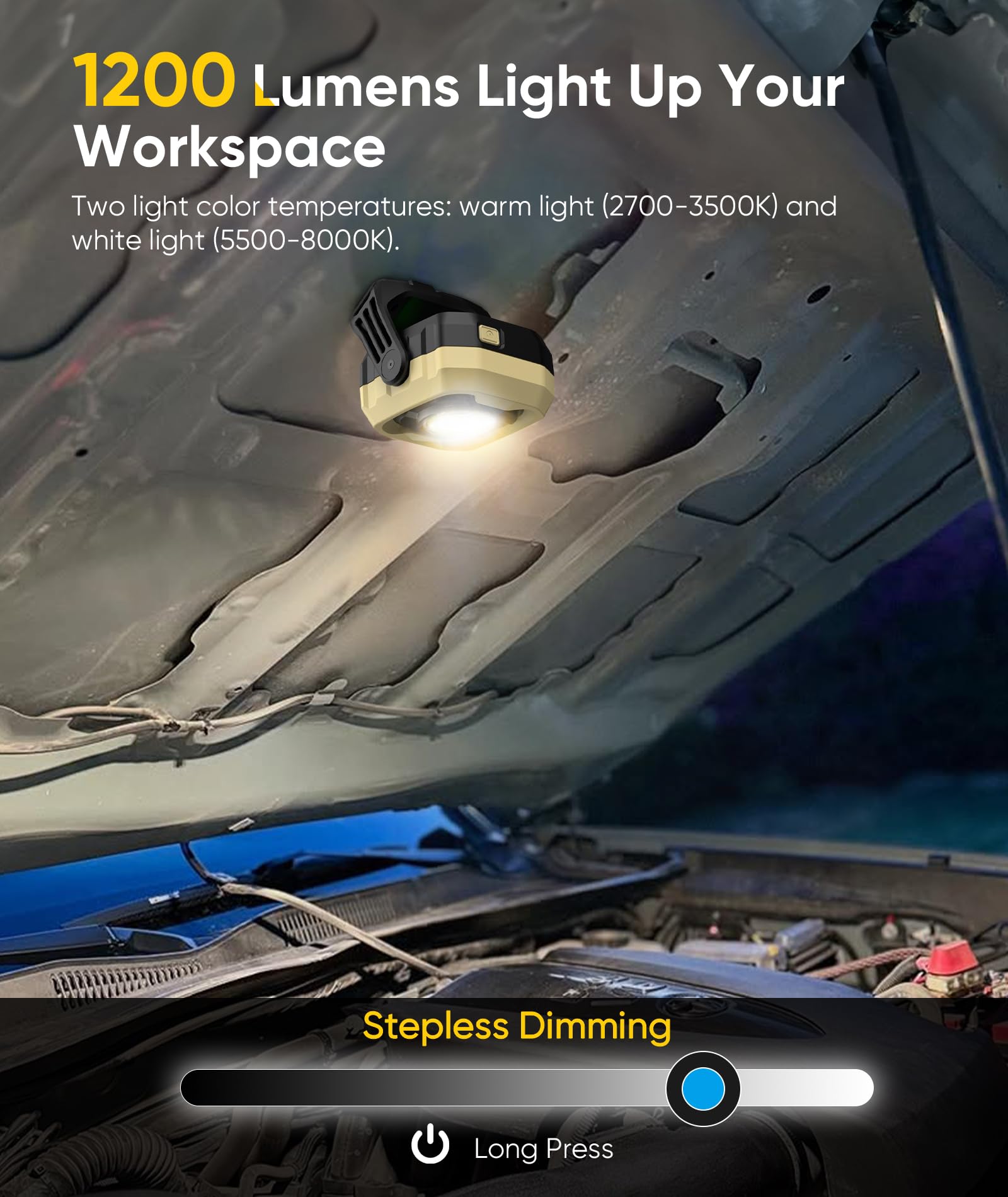 HOTLIGH Rechargeable Work Light, 1200LM, IPX4 Waterproof, 4000mAh Battery, Aluminum, Desert Yellow, Model ZF7899