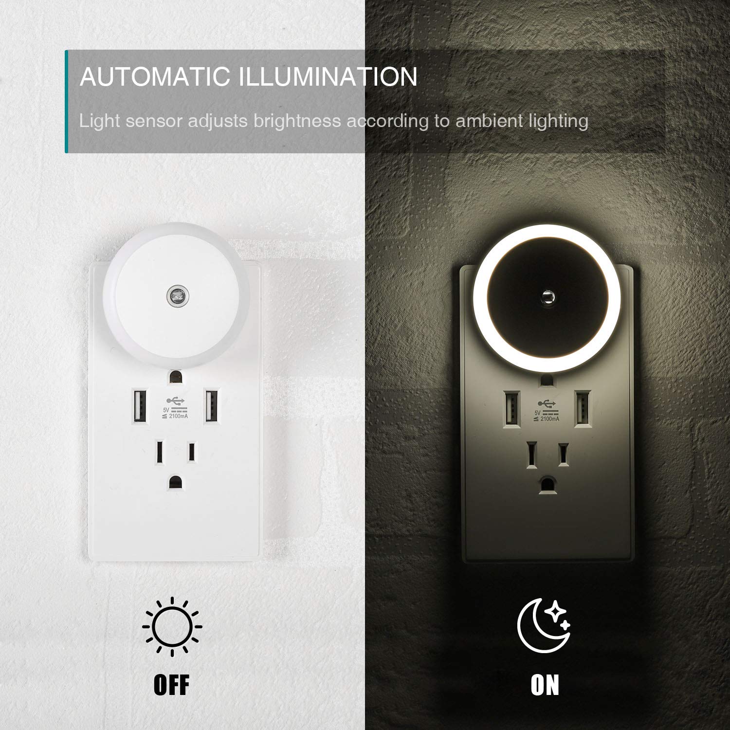 Led Night Light Plug In, Dusk To Dawn Sensor, Auto Dim, Energy Saving, Cool White, Nightlight Plug Into Wall For Bathroom, Hallw